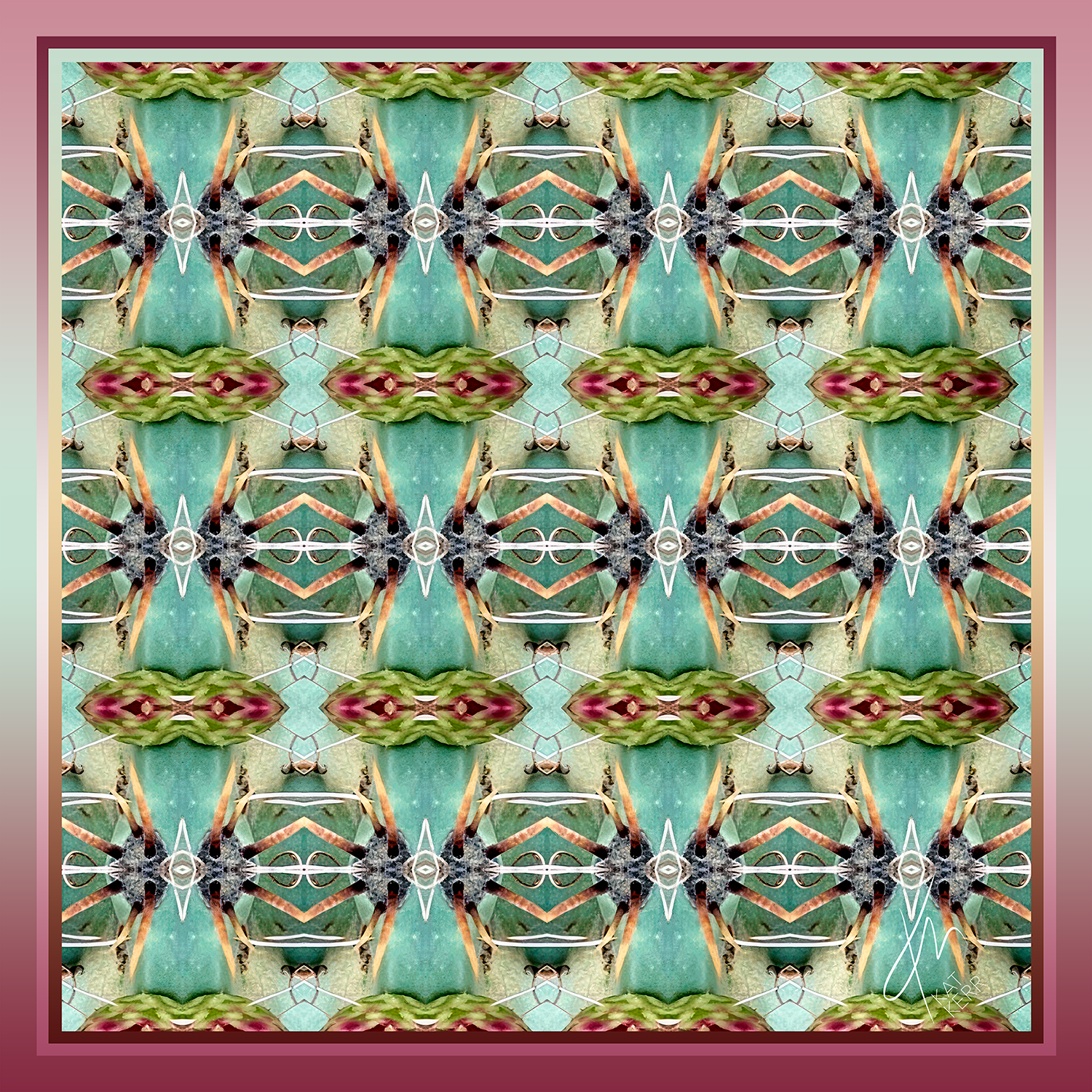 Arizona is a silk scarf by Kat Kerr Art that brings sacred geometry to silk. Desert-toned and bold, it channels ancient strength and sunlit stillness.