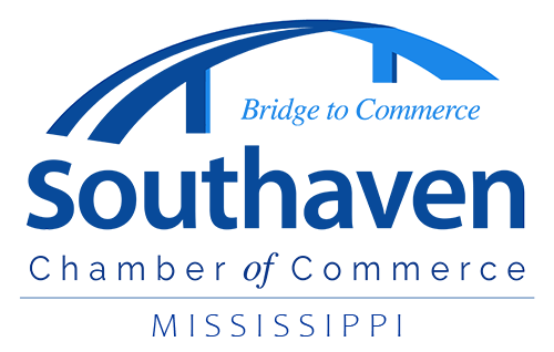 Logo of Southaven Chamber of Commerce featuring a bridge and text referencing Mississippi.