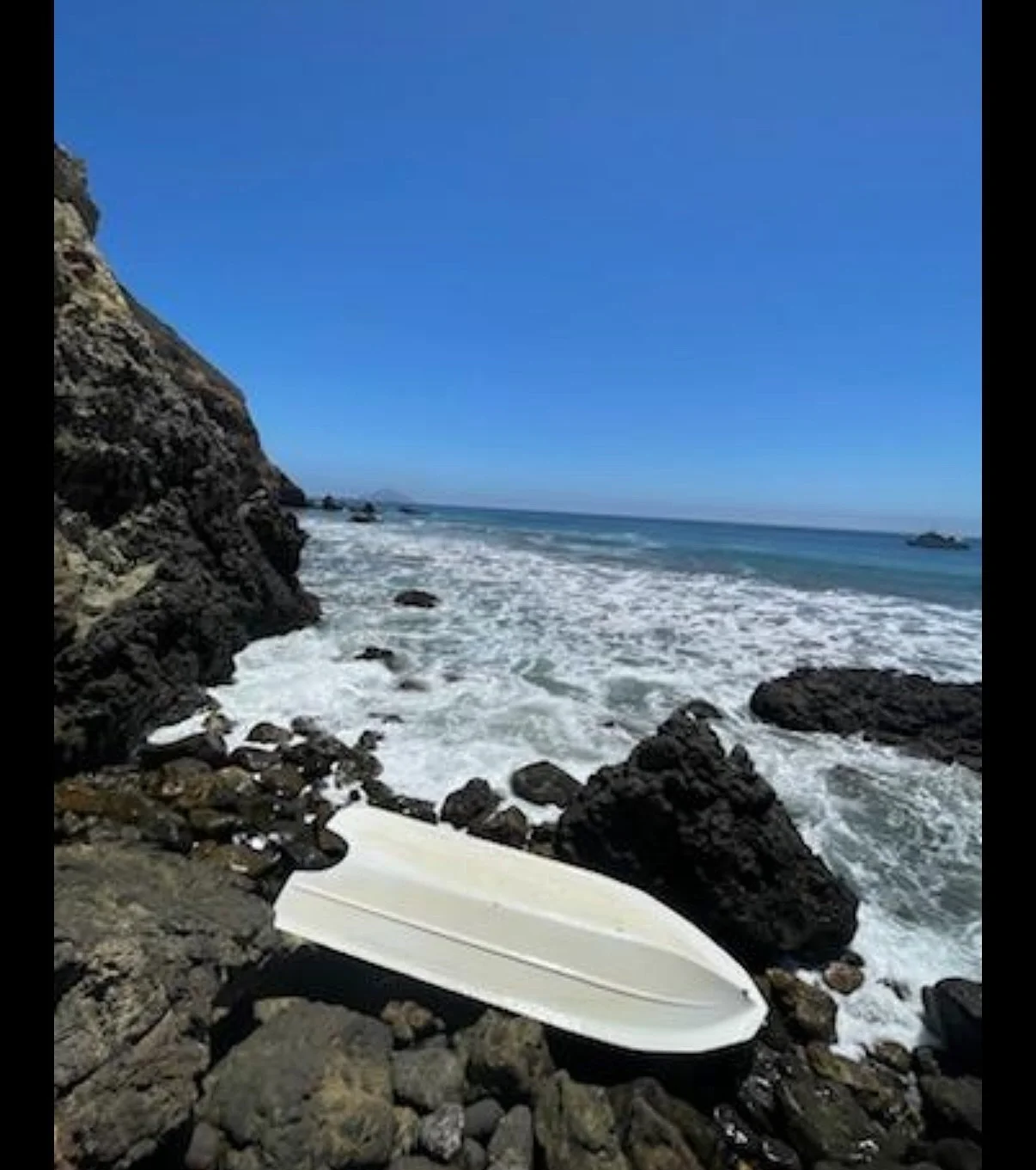 After this dinghy spent the night getting destroyed on Santa Cruz Island, it was decided that the safest, quickest, and method of recovery with the least amount of environmental impact, would be to use a helicopter.