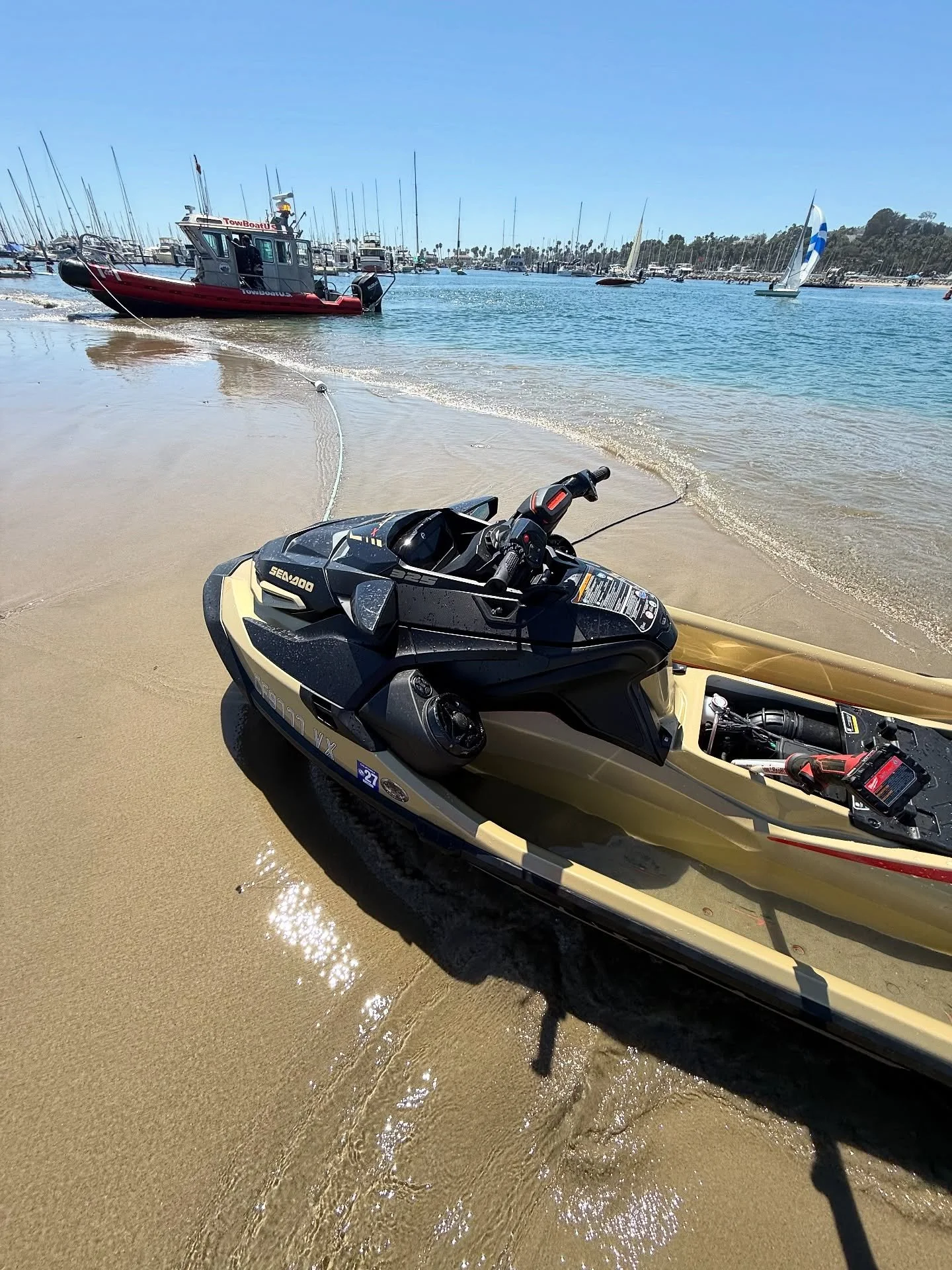 An intentional grounding when the operator began taking on water. Towed to the launch ramp, placed on a trailer, and towed back to the owner&rsquo;s vehicle in Ventura, all covered by his insurance policy on the ski
