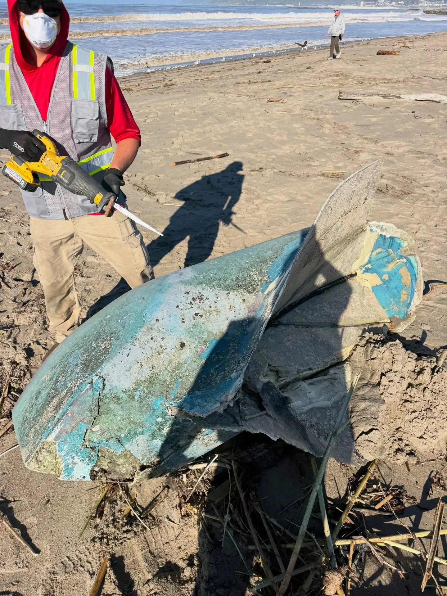 FOLLOW-UP to our last post. The commercial fishing vessel that went aground was destroyed by rough weather conditions. Our team spent several days scouring the beach to remove debris, which proved to be a difficult task with other unrelated debris co