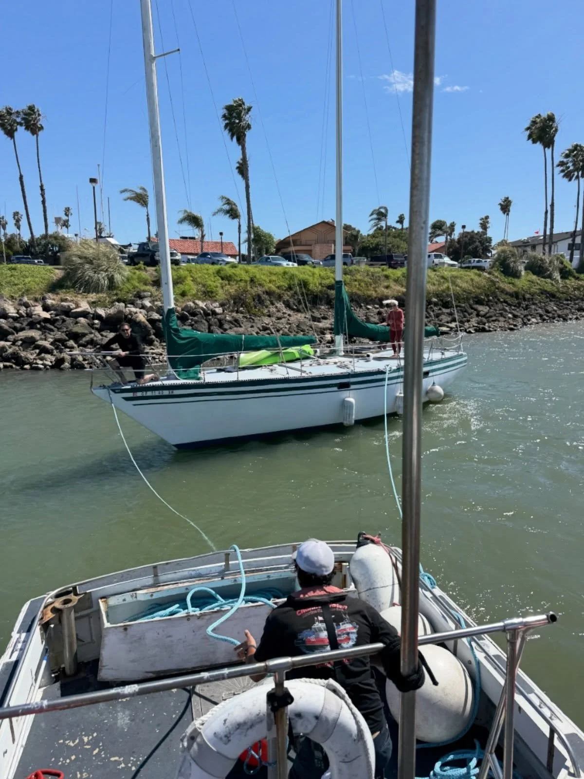 This sailing vessel lost their engine and the strong winds that day pushed them soft aground inside of the harbor in a relatively small channel. There was no out of pocket expense for them, for the tow and ungrounding, thanks to the towing coverage w