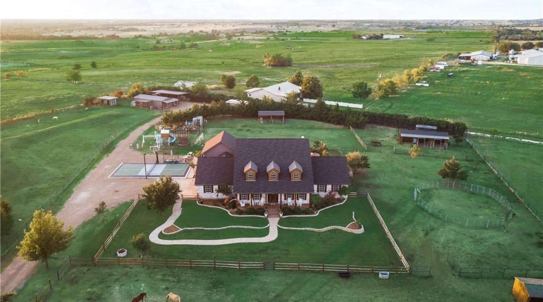 Aerial view of a luxury home sold by Lily Moore in Argyle, Texas, on a five-acre lot