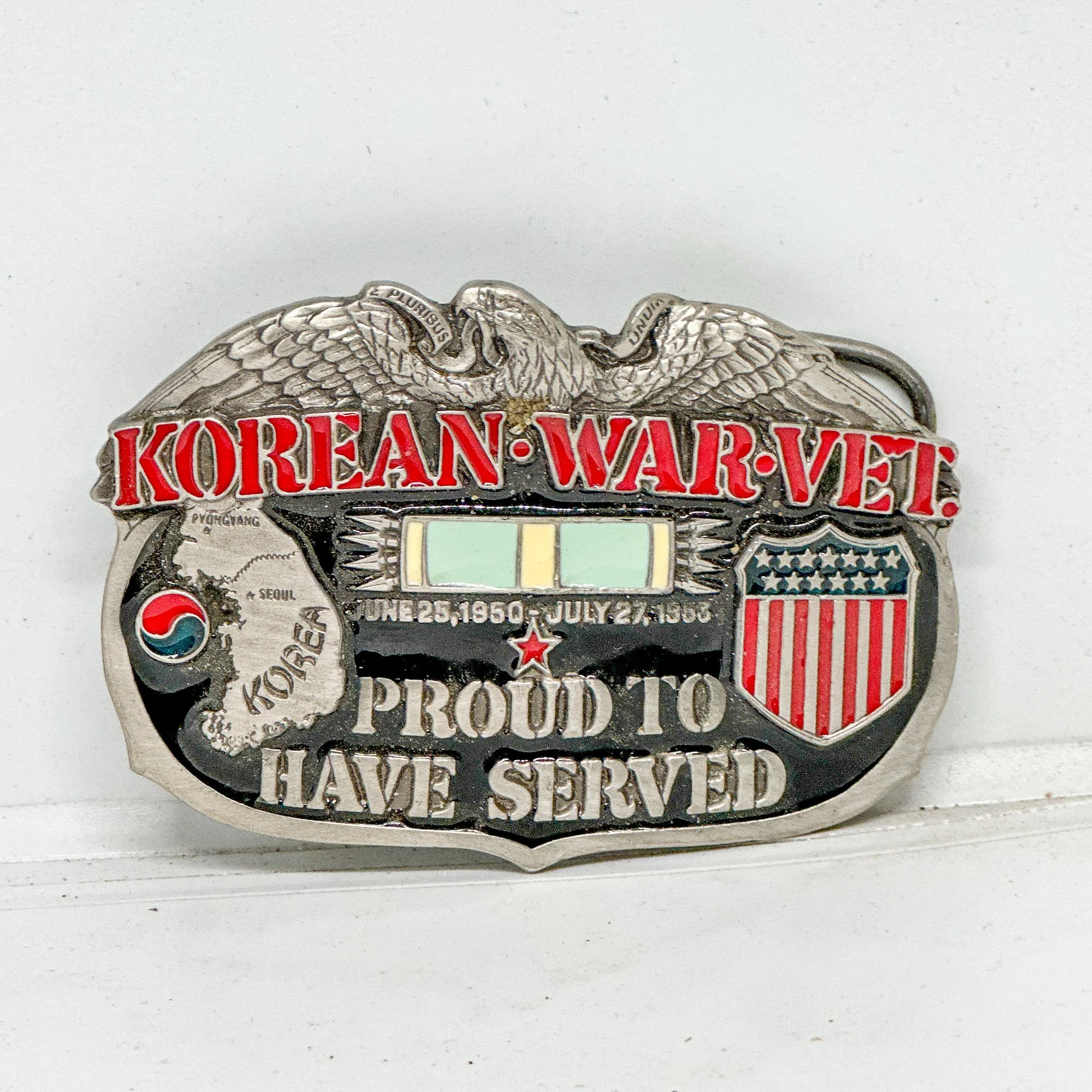 Korean War Veteran Commemorative Belt Buckle 1950–1953 Proud to Have Served USA 1988
