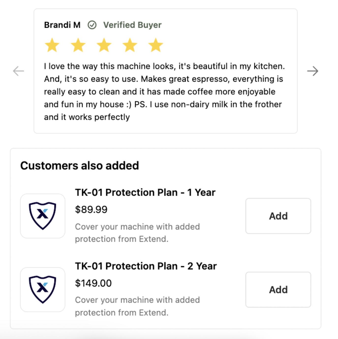 Terra Kaffe Extended Warranty Upsell Widget