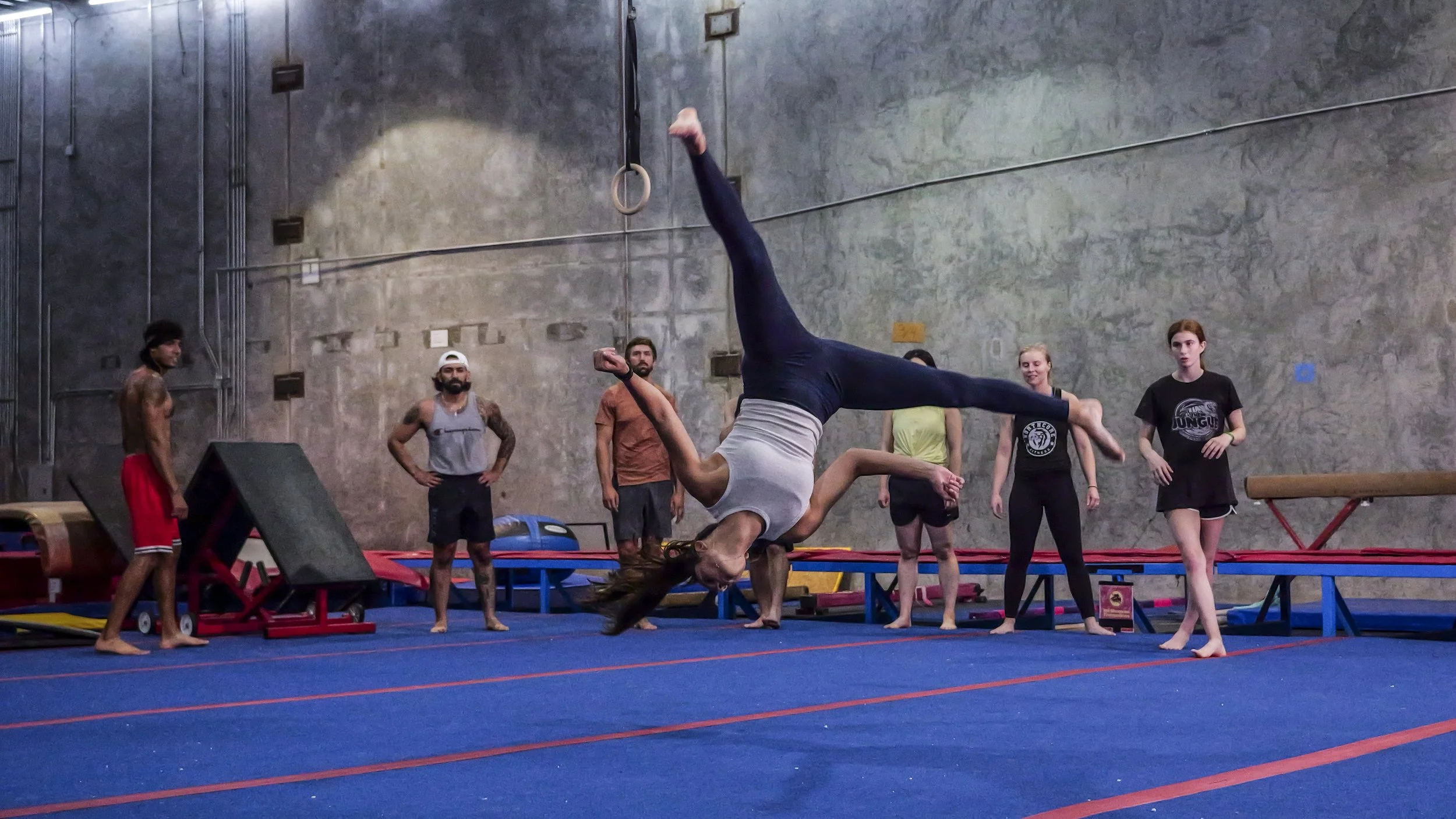 Coach spotting a backflip