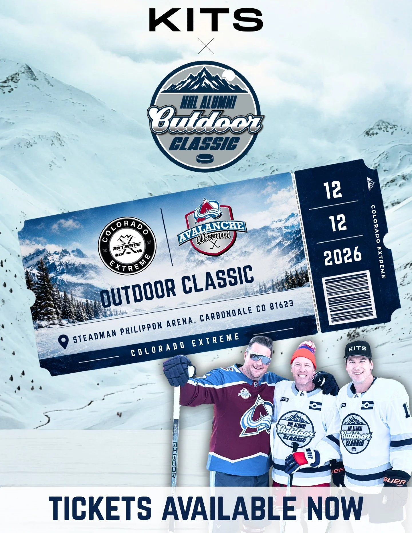 Tickets are ON SALE NOW for the 4th annual KITS NHL Alumni Outdoor Classic! Watch the Avs Alumni battle NHL legends in a charity game that gives back. Every ticket sold helps @Coloradoextreme break down barriers to hockey.

Join us December 12th in C