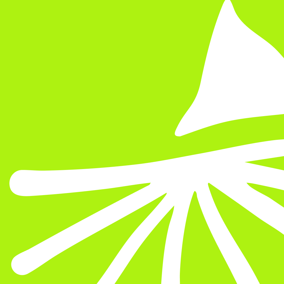 A black silhouette of a broom against a bright green background with radiating lines.