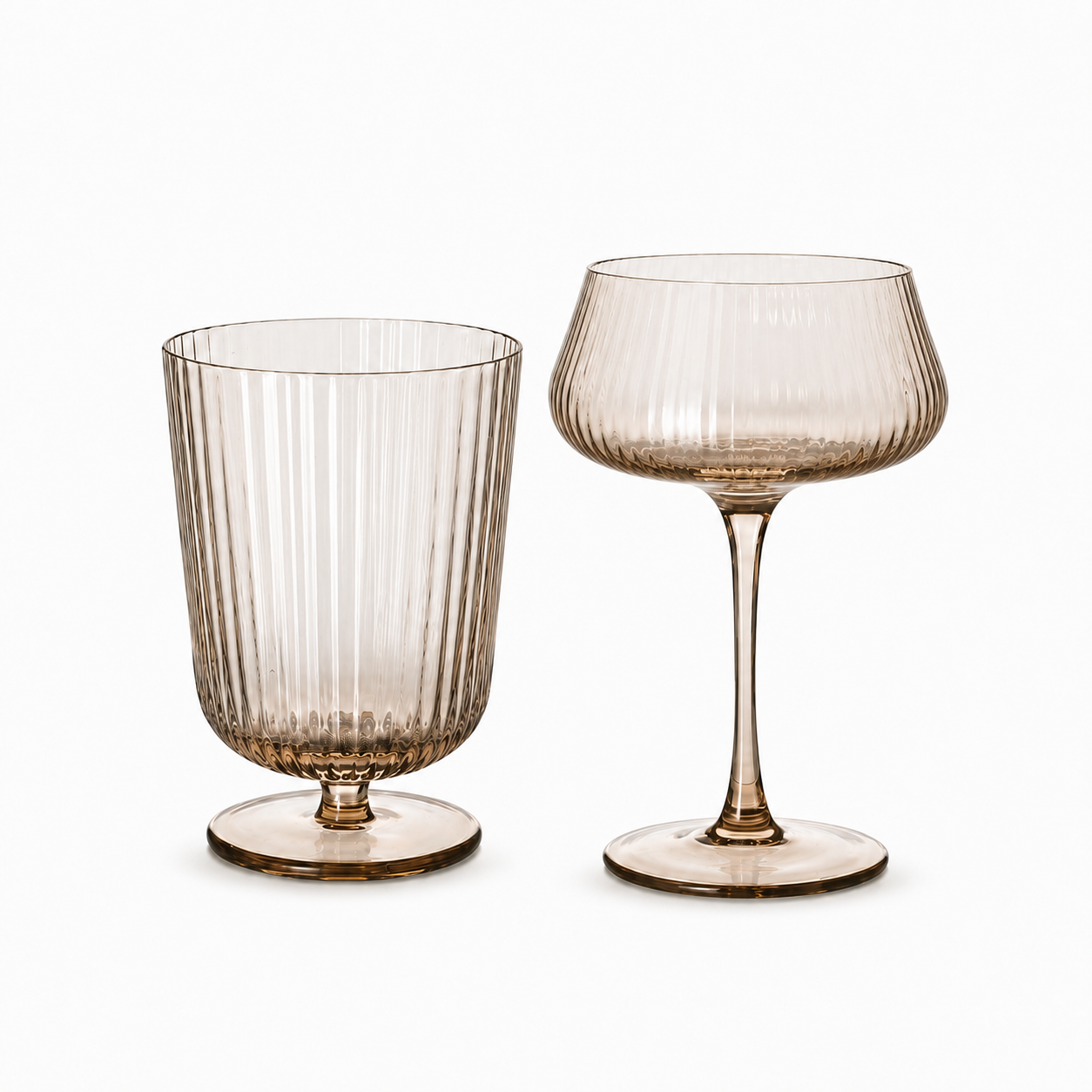 Smoked Goblet and Smoked Coupe - dark-tinted glassware pair