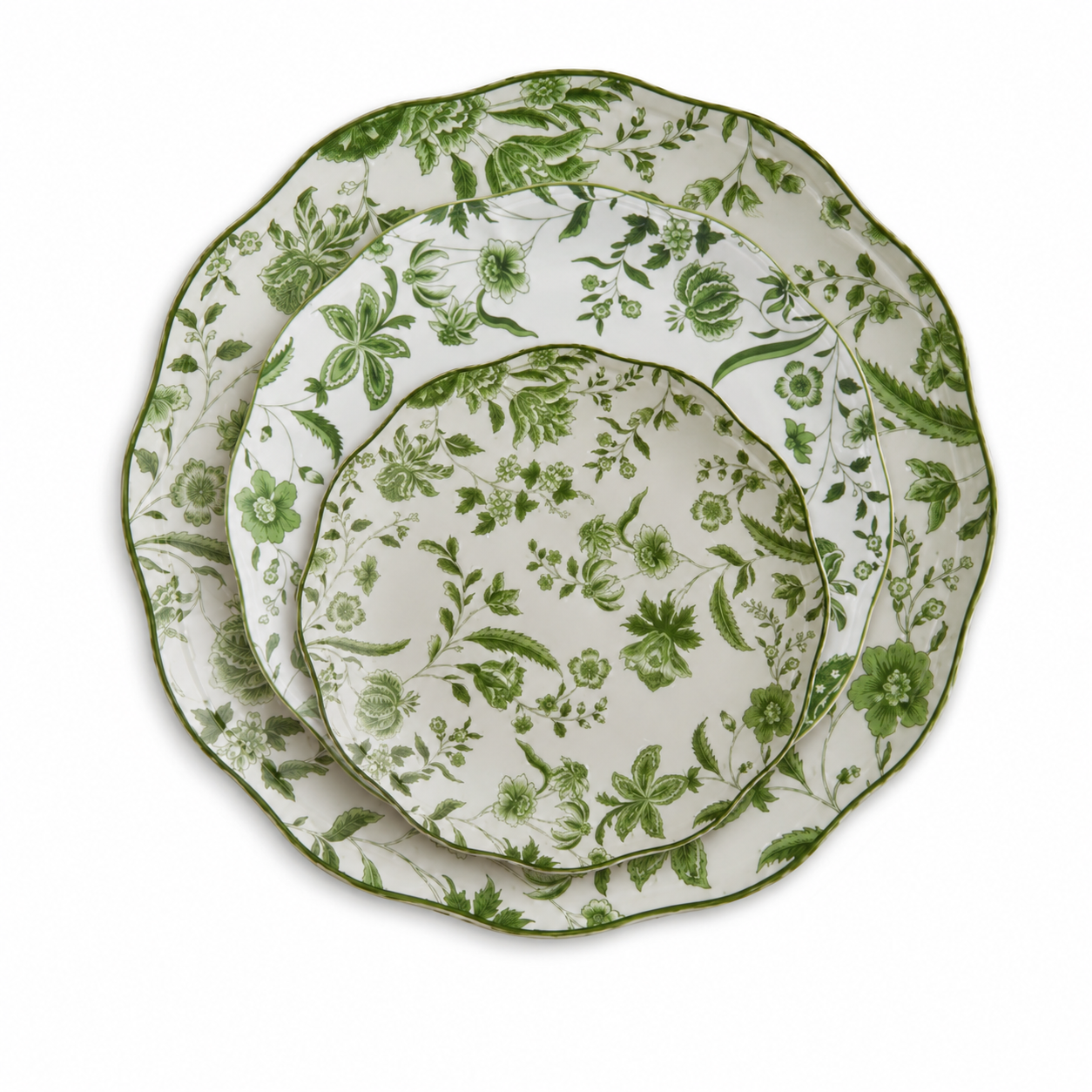 Green Floral plate collection styled for a wedding tablescape