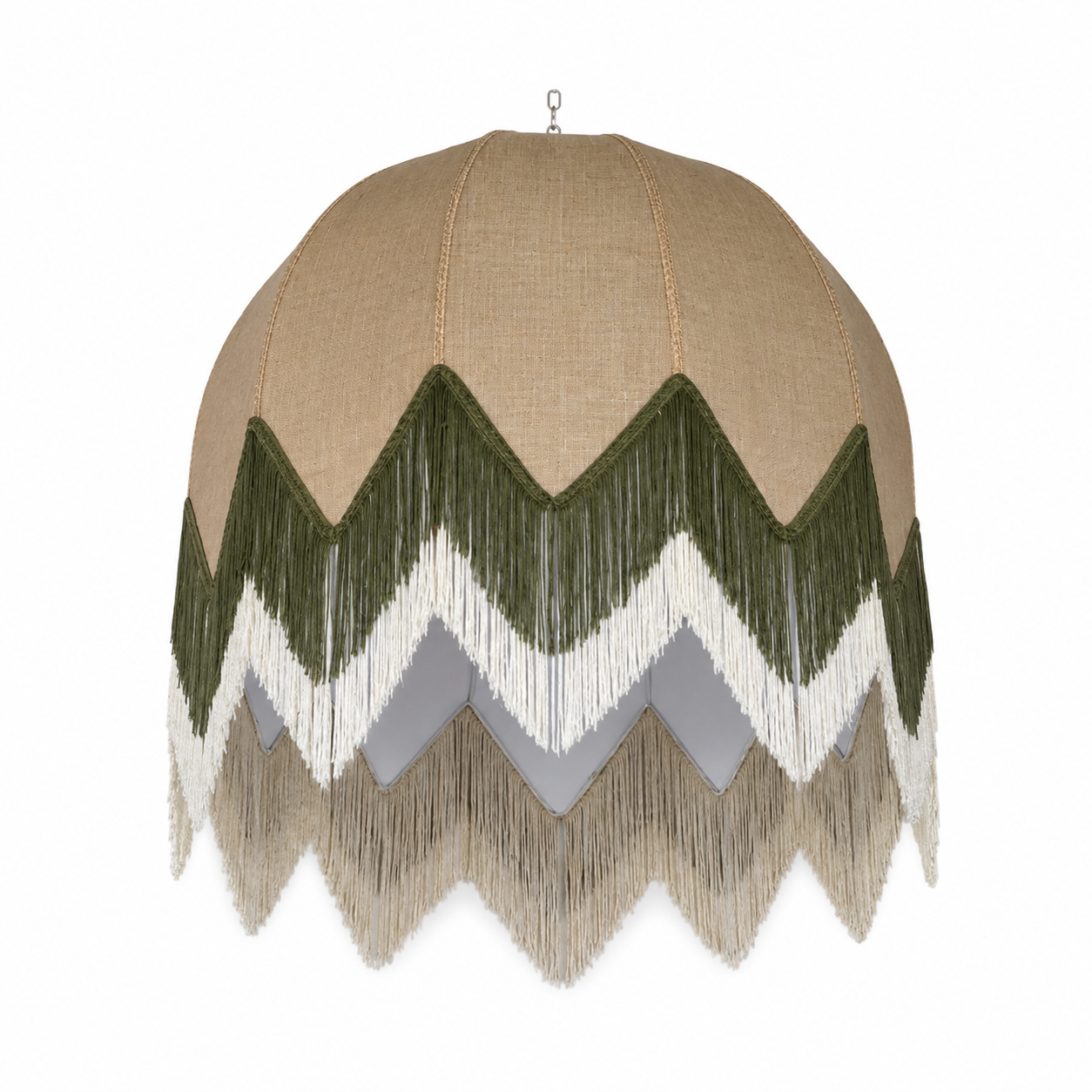 Large green fringe lampshade rental for weddings and events