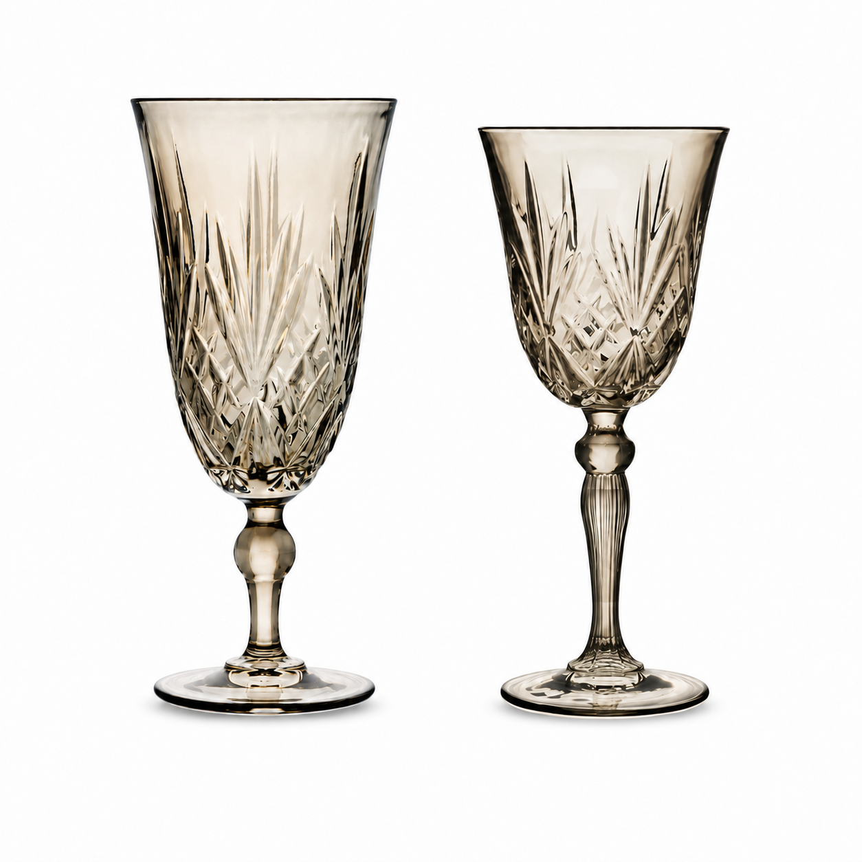 Melodia smoked glassware styled on a wedding tablescape