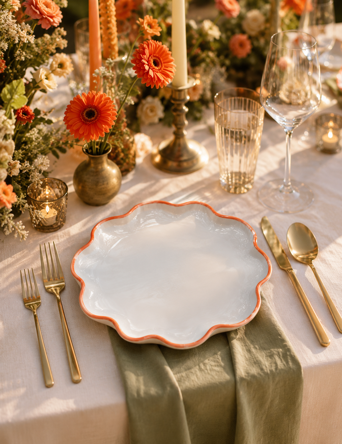 Tangerra charger plate styled in an elegant wedding tablescape