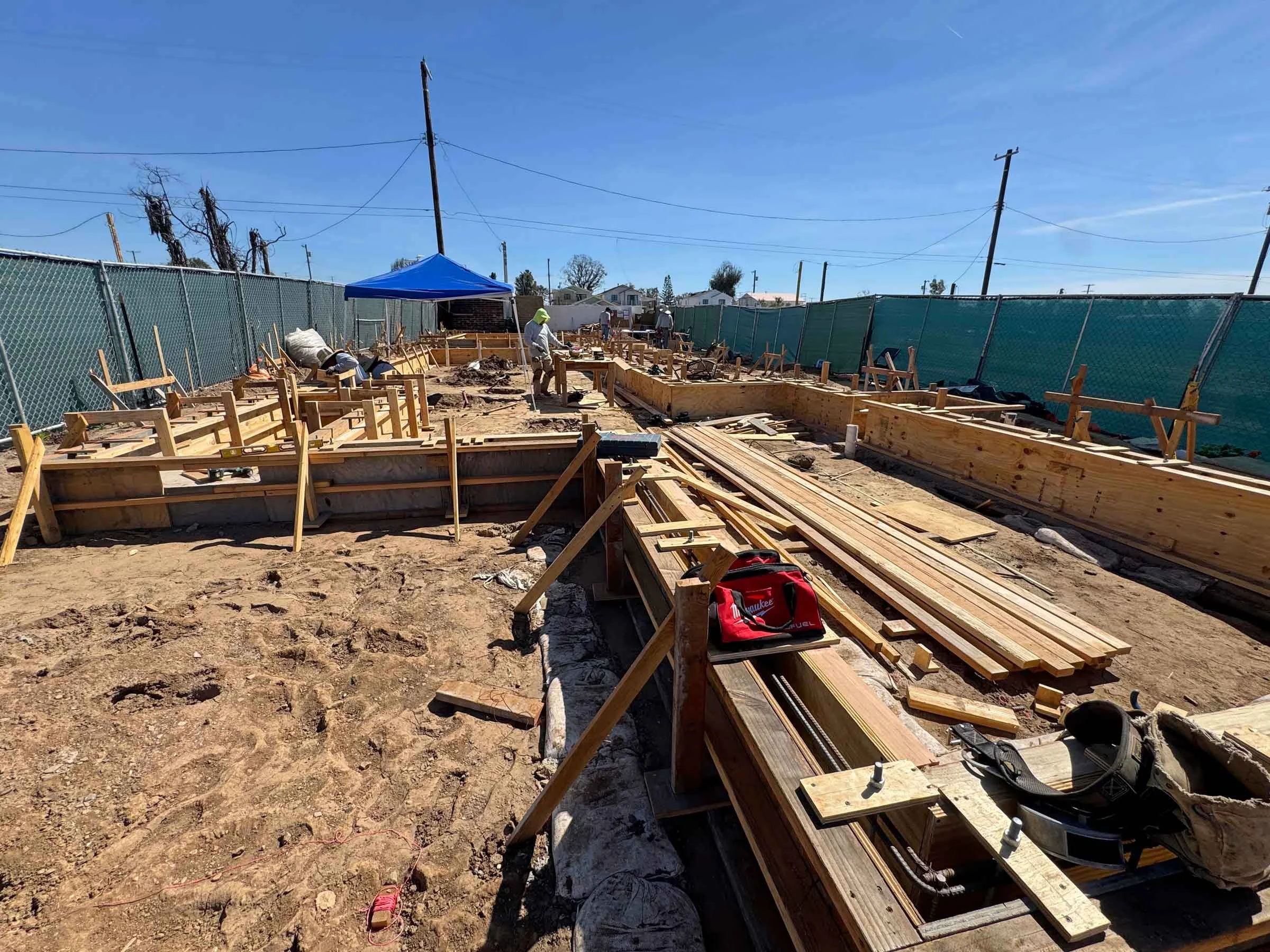 Foundations and footings to prepare for modular construction and fire rebuild project in LA. 