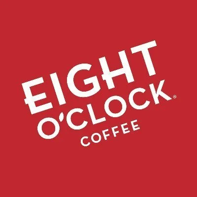Eight O'Clock Coffee logo on a red background.
