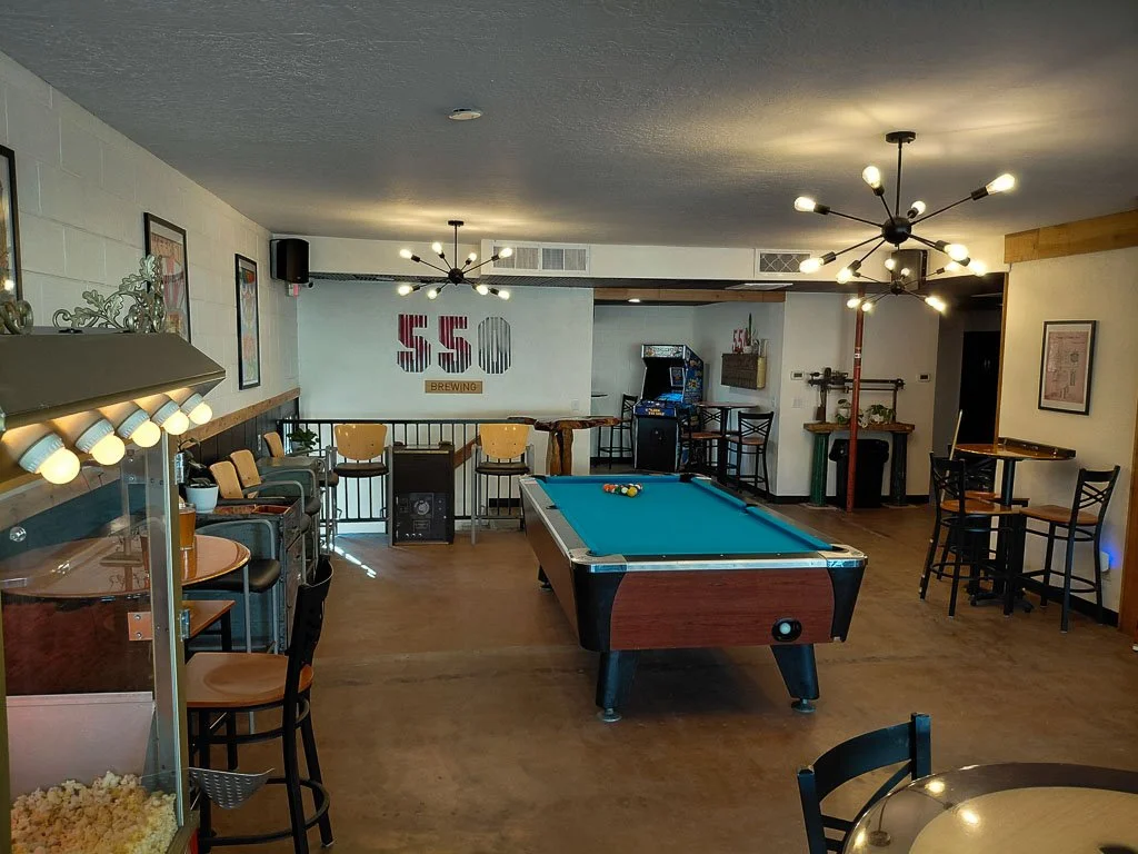 550 Brewing Venue Space with Pool Table, Tables Games, Complimentary Popcorn, and an Arcade Machine 
