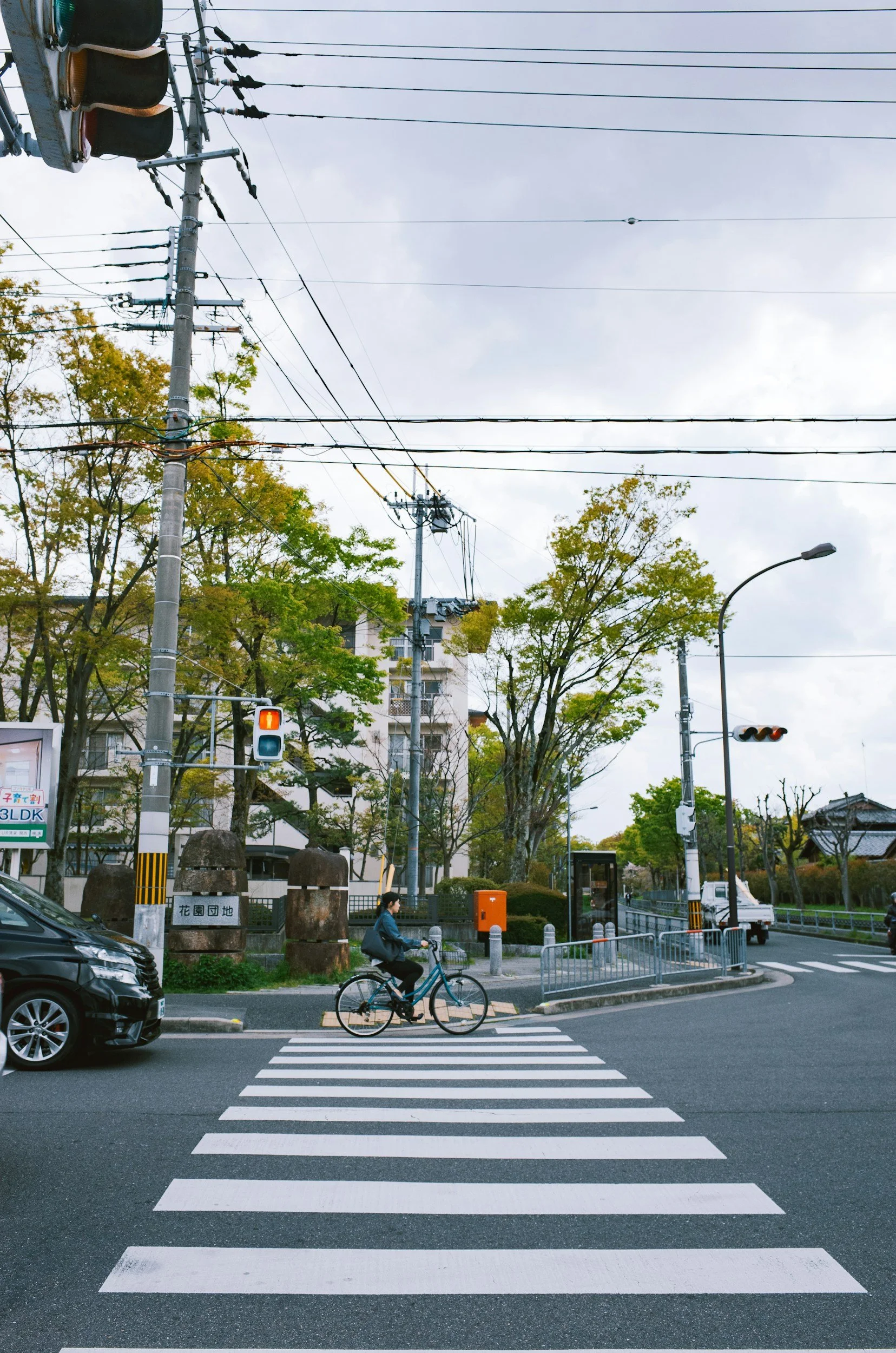 cross walk showing a person cycling