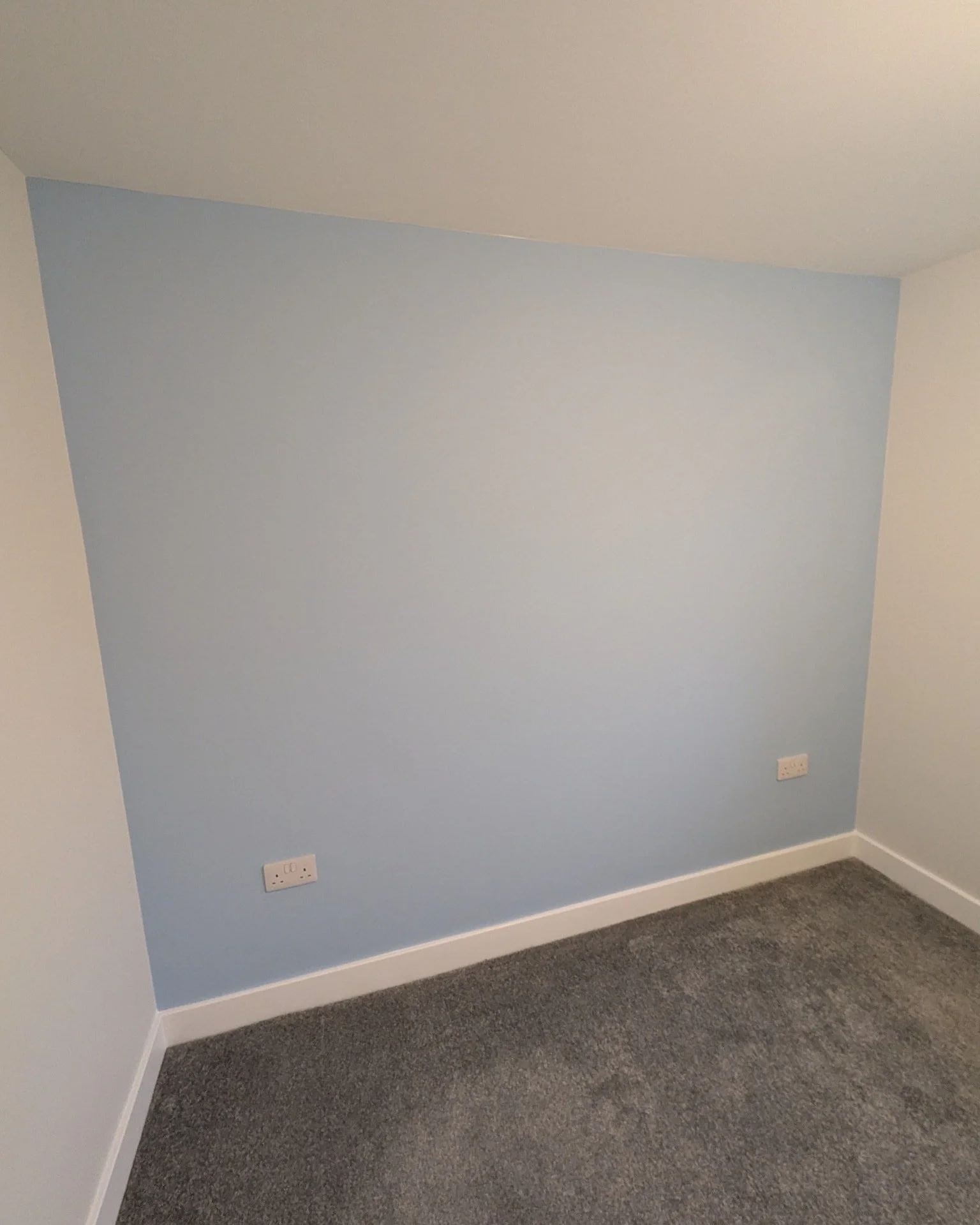 I had the pleasure of completing the decoration of this beautiful bedroom, soon to be transformed into a nursery. The ceiling was finished in Dulux Supermatt, with walls painted using GoodHome Tough &amp; Durable, mixed in Valspar Tidy White for the 