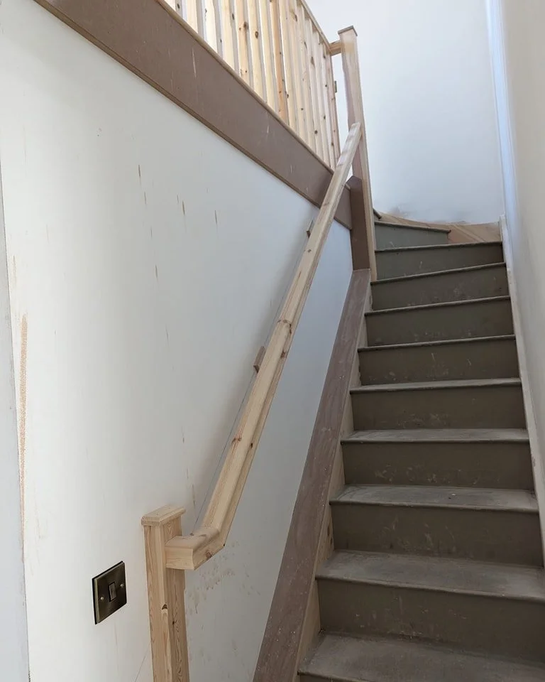 Stay tuned for this amazing project I've got on this Hall, stairs, landing. This picture is just a little section which is getting transformed. Over the next few weeks, this banister will get a makeover, walls and woodwork sanded and prepared, ready 