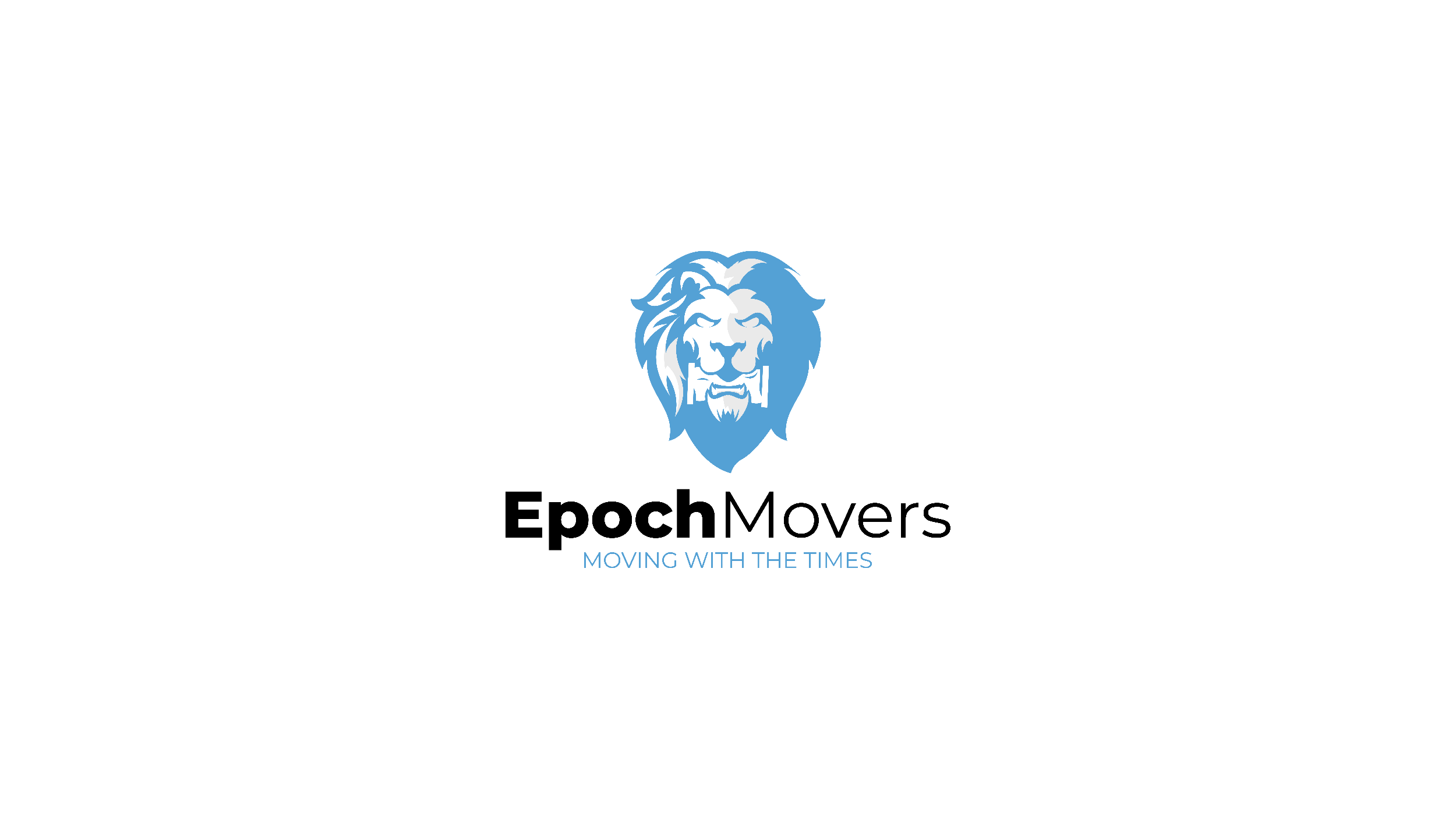 Logo for Epoch Movers with a stylized blue lion's head and the slogan 'Moving with the times' underneath.