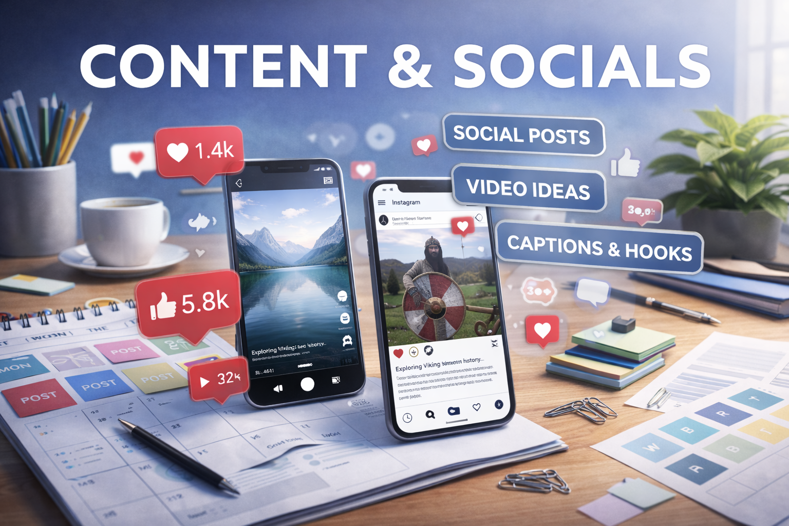 AI-generated image by Vikinger, linking to "Content & Socials".