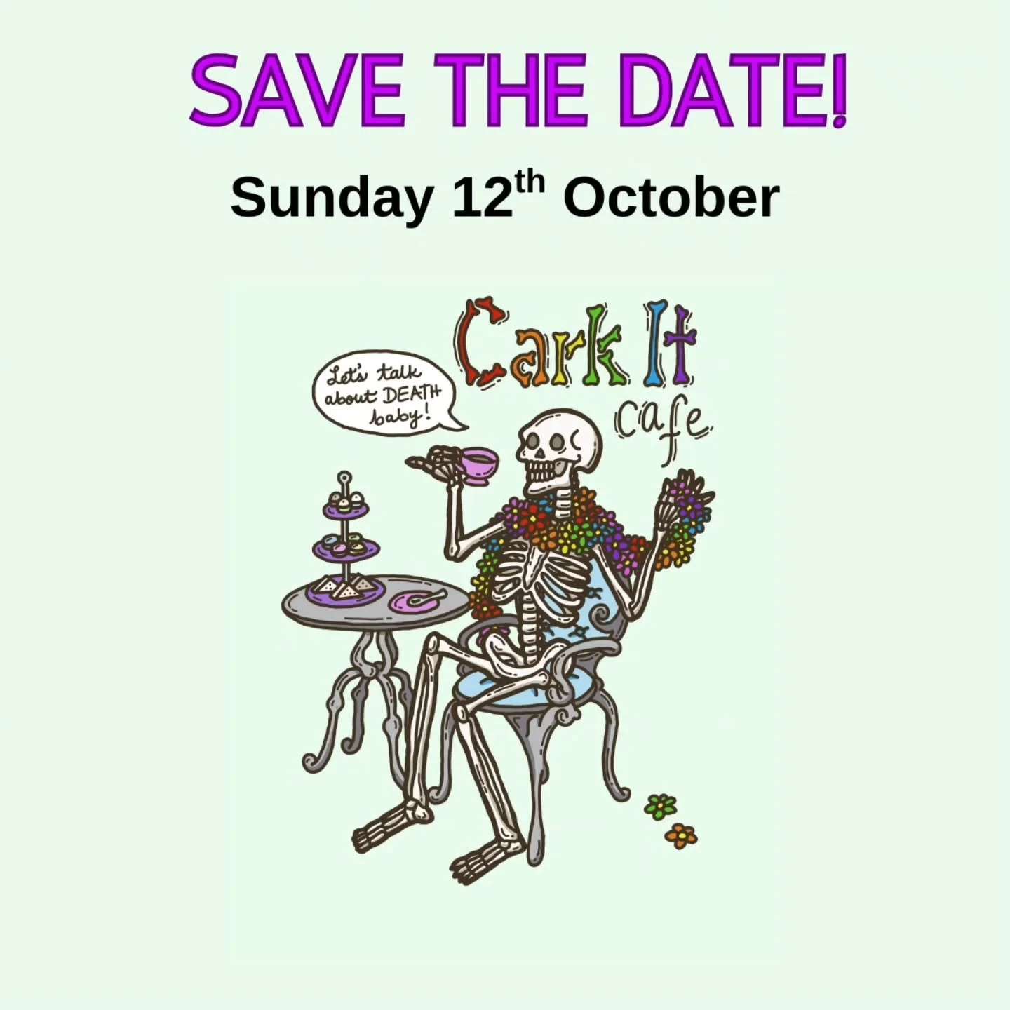 Get your diaries out and mark down Sunday 12th October for Cark It Cafe: Creative Conversations on Death &amp; Dying for LGTQI+.

More details to follow very soon. :) 

#deathcafe #carkitcafe #deathdoula #DyingToKnowDay #wellbeing #creativecommunity 