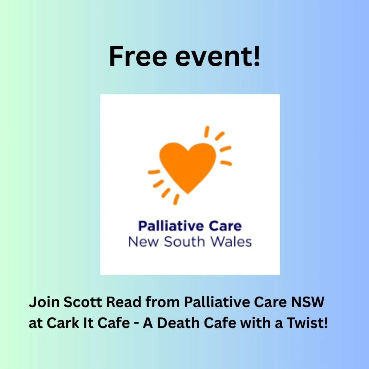 Join Scott Read from @palliativecarensw for Cark It Caf&eacute; &mdash; A Death Caf&eacute; with a Twist!

Scott is a queer nurse and passionate advocate for person-centred end-of-life care, drawing from both clinical and personal experience. 

Settl