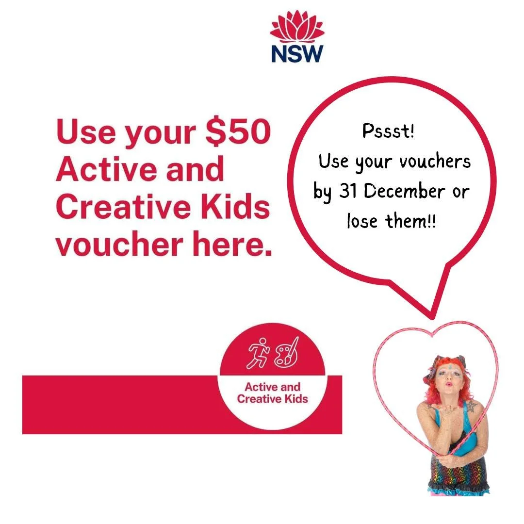 A Public Service Announcement for parents and carers! (Clears throat) 

Creative and Active Kids $50 vouchers issued in January this year by Services NSW have to be used  before 31 December 2025 and  YES I STILL ACCEPT THE VOUCHERS! 

Any families wh