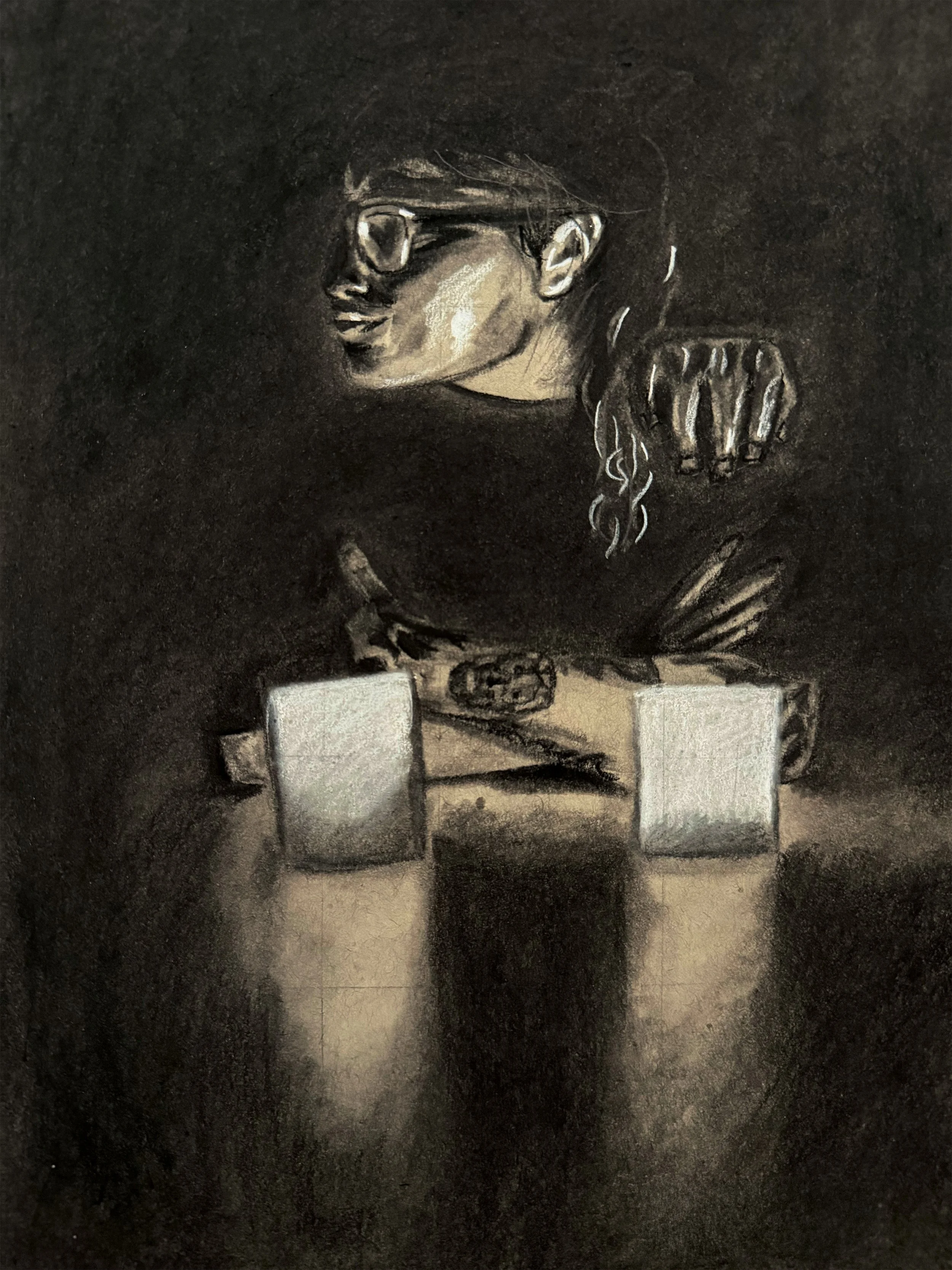 ...And In Between (Drawing Study) | 12 x 9 in | Charcoal on Gray Paper | 2026