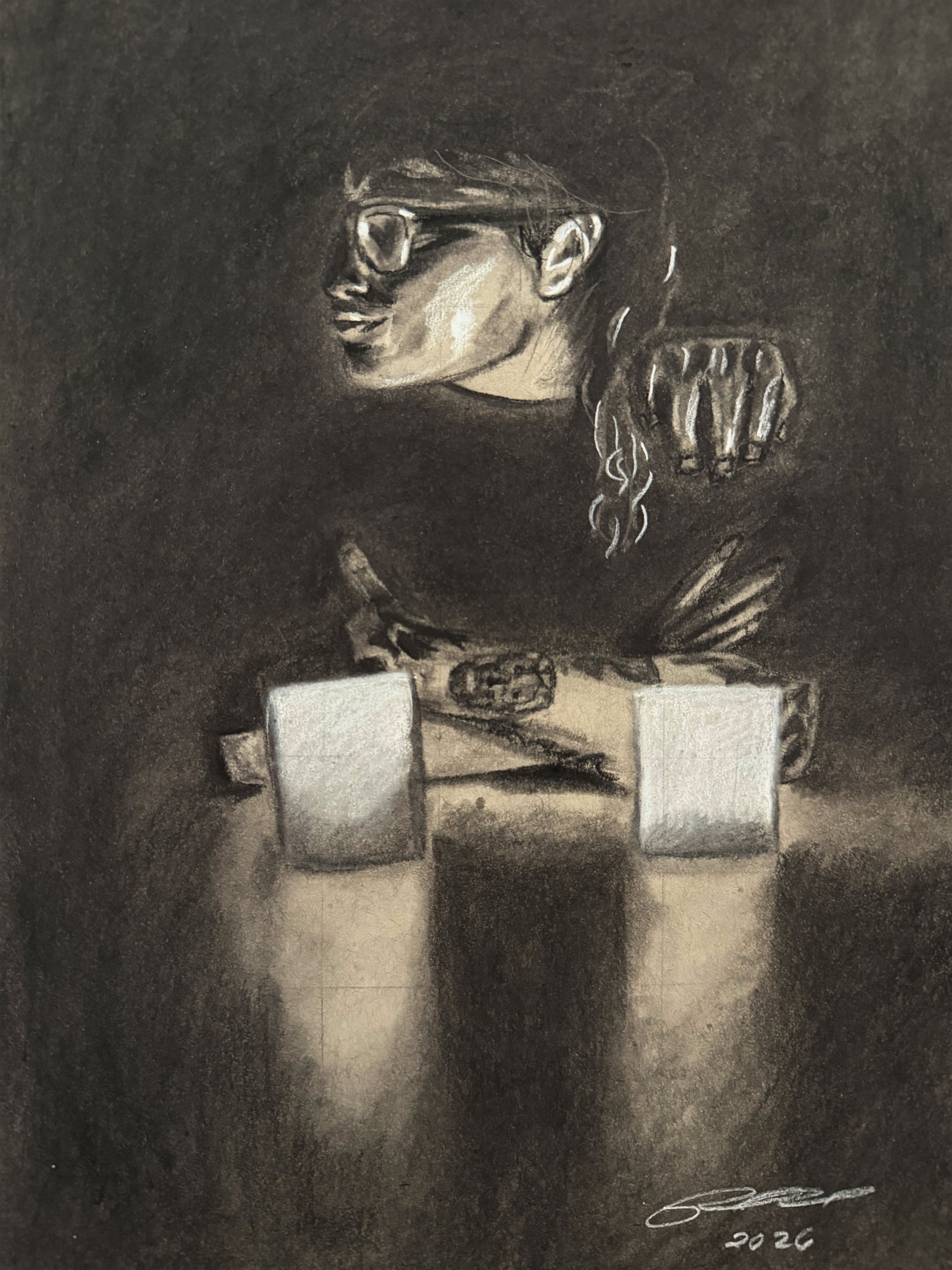 ... And In Between | 12 x 9 in | Charcoal on Gray Paper | 2026