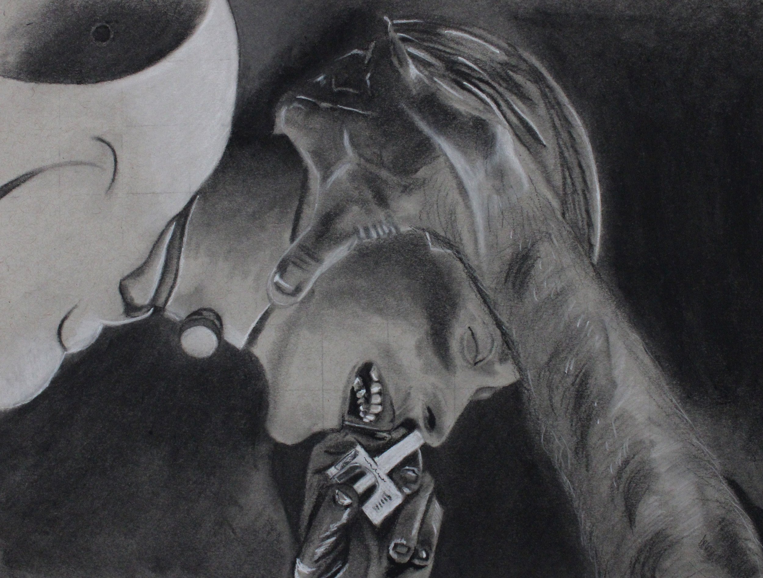 Rescue Annie and Their Second Chance | 9 x 12 in | Charcoal on Gray Paper | 2026