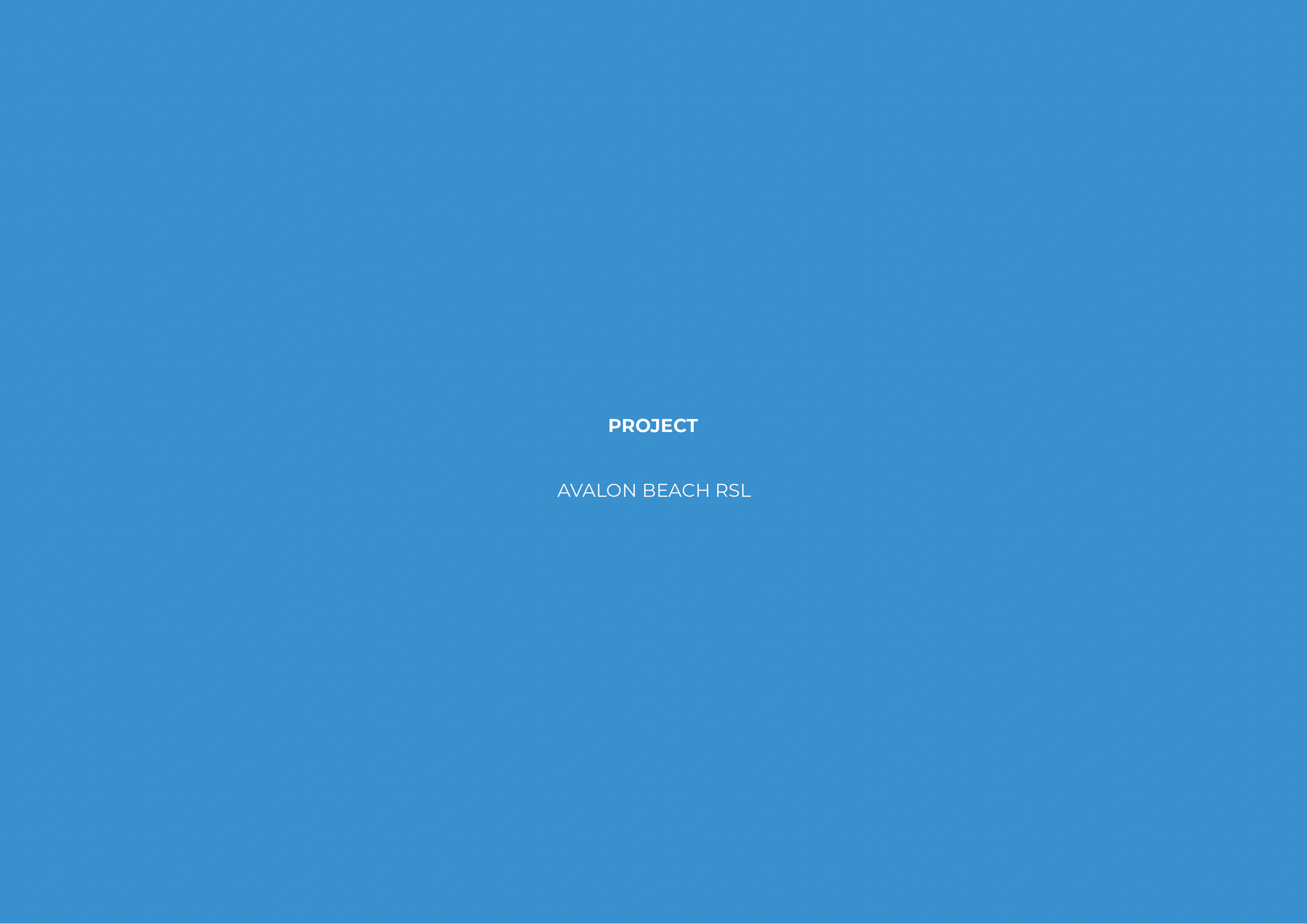 Blue screen with white text that says 'PROJECT' and 'AVALON BEACH RSL'.