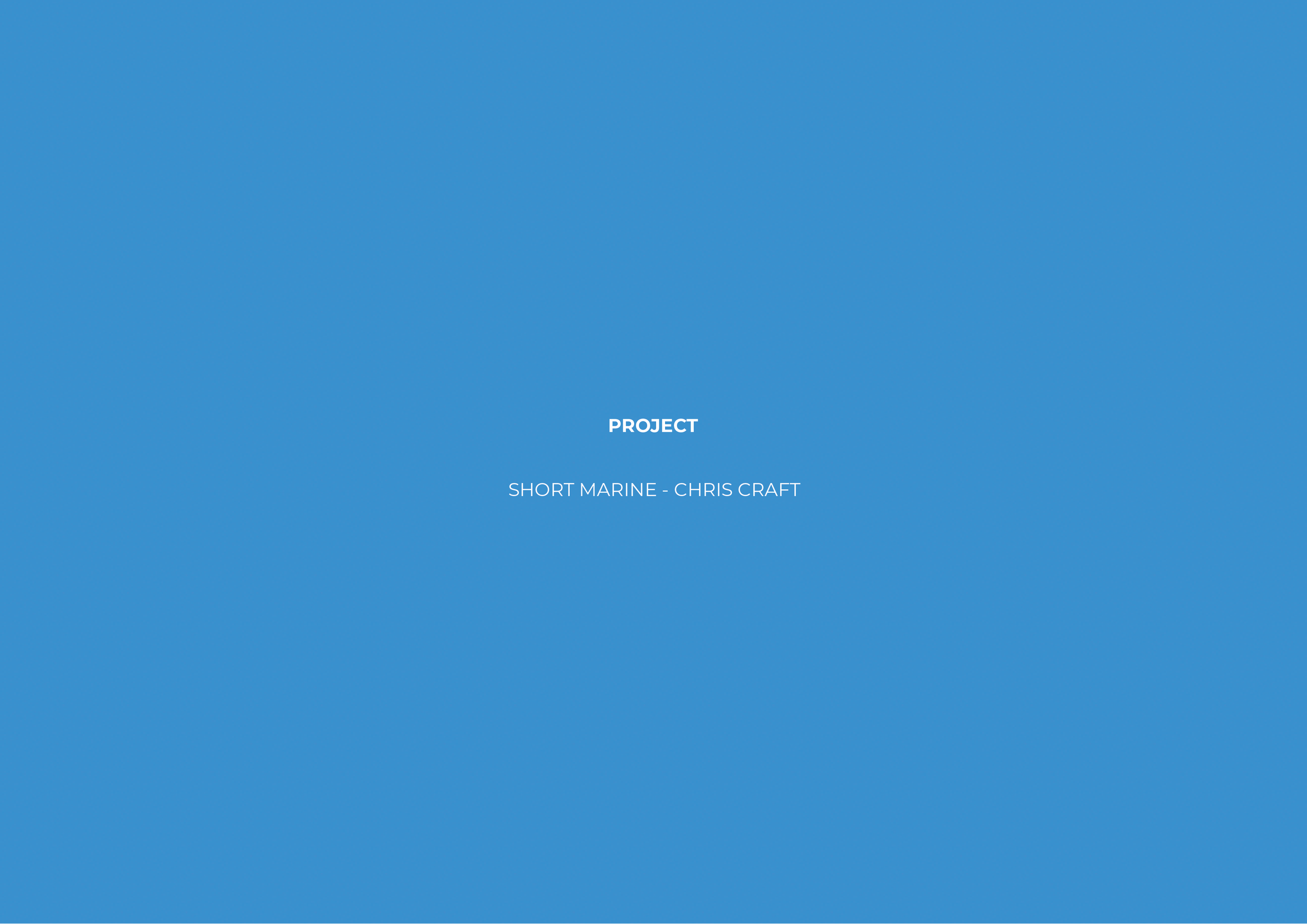 Blue presentation slide with the title 'PROJECT' and subtitle 'SHORT MARINE - CHRIS CRAFT' in white text centered.
