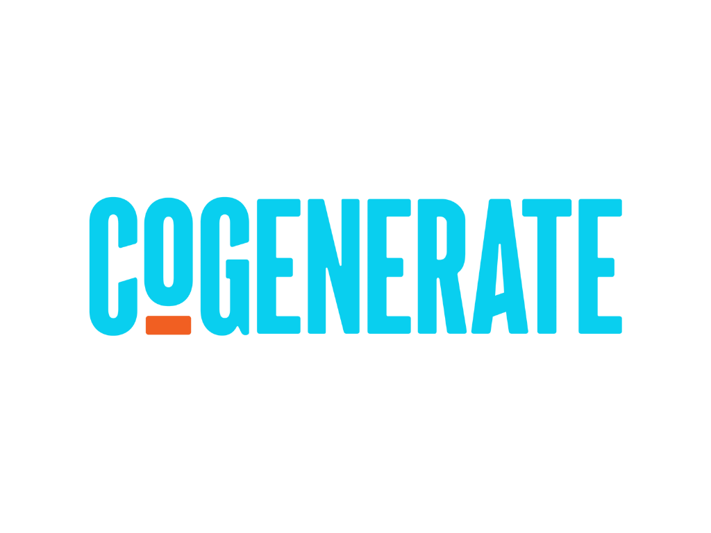 The word 'CO-GENERATE' written in bold, blue capital letters with a small orange horizontal line beneath the 'O'.