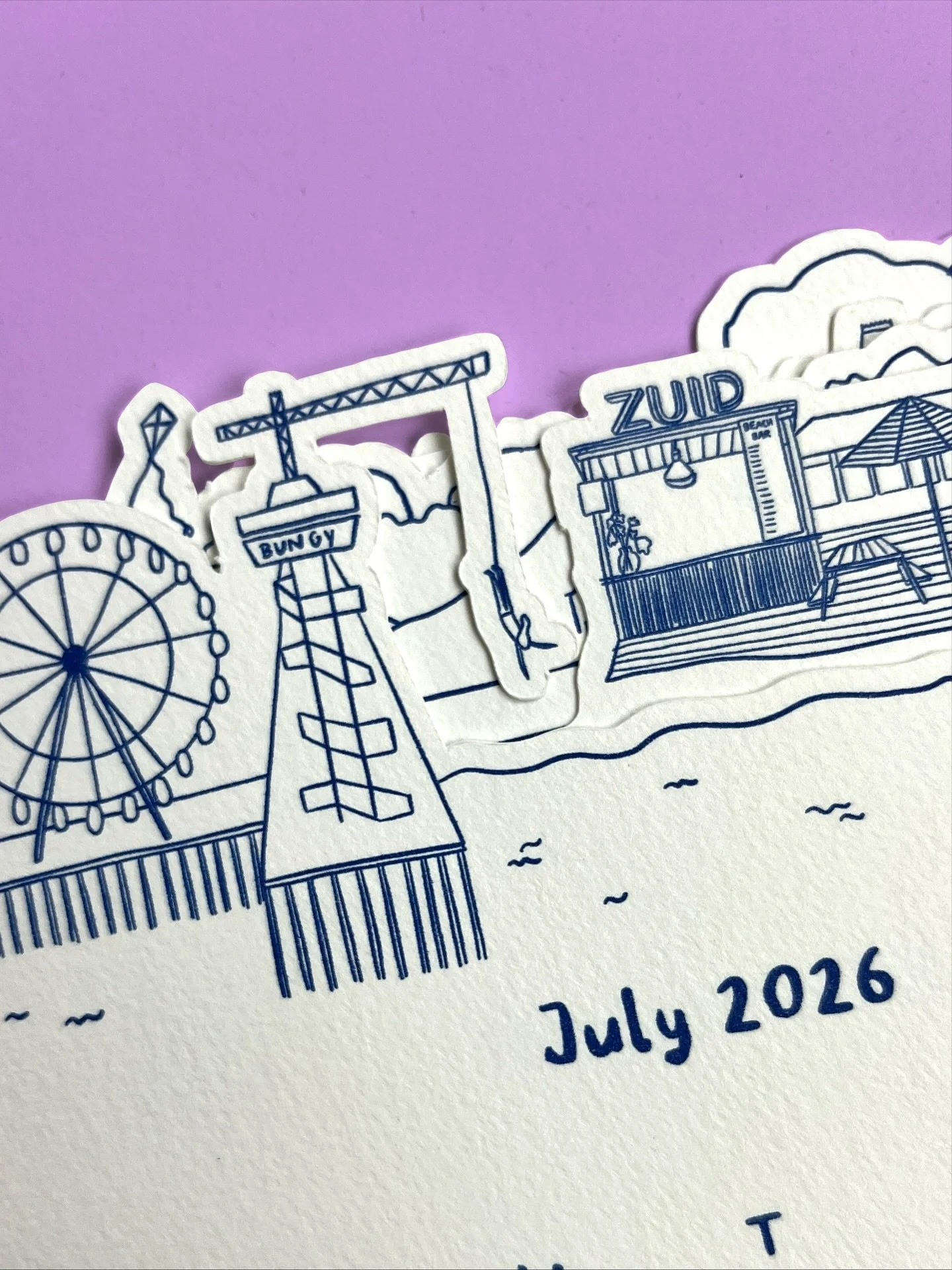 Little sneak peek of the 2026 Den Haag calendar I worked on last month and have only shown at my two first ever markets so far 🫢 It&rsquo;s a layered calendar so every month as you move another page to the back the view of the city changes a little 