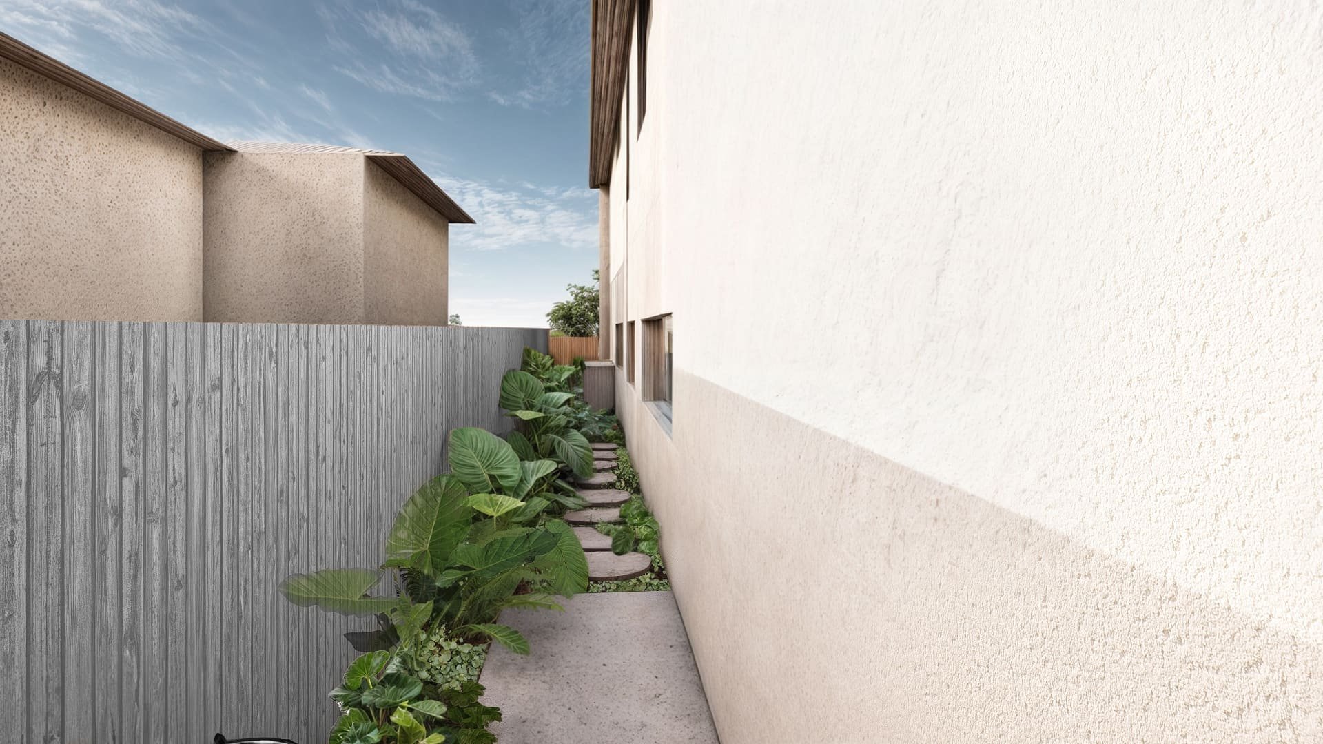 side easement design and arrangement for residential space, landscape design, native species selection for garden design and arrangement