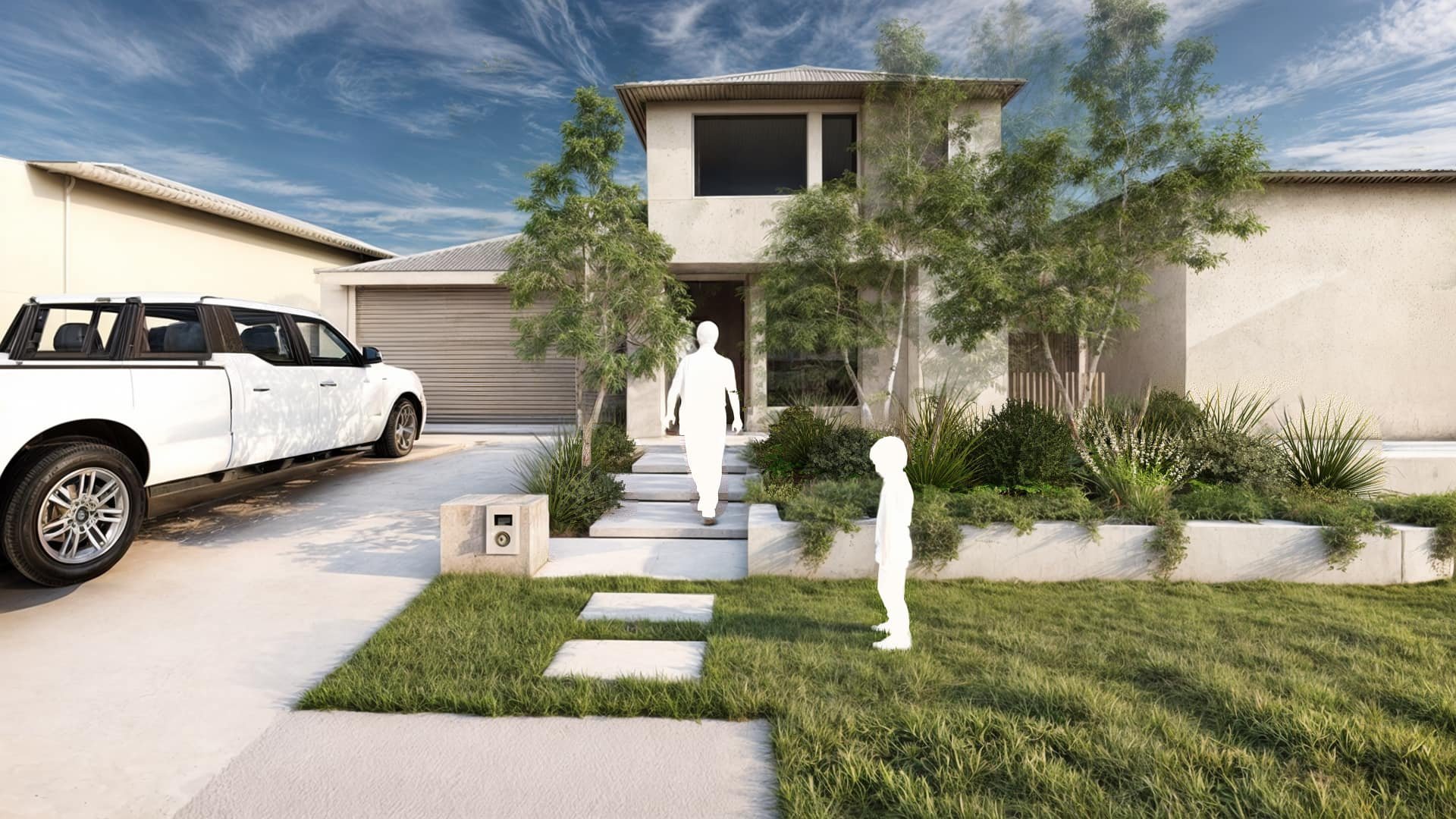 front entry garden aspect, sundown key entry to front of home