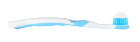 Close-up of a blue and white electric toothbrush