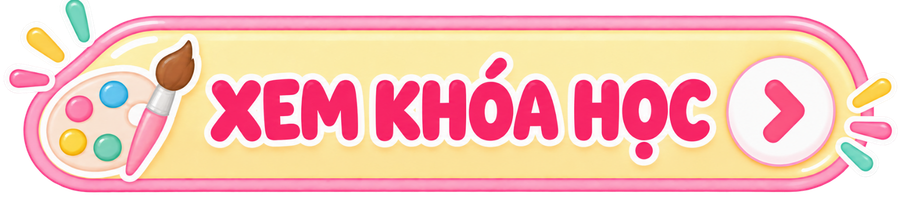 Colorful online course banner with paint palette, paintbrush, and playful accents, featuring Vietnamese text 'Xem Khóa Học' and an arrow button.