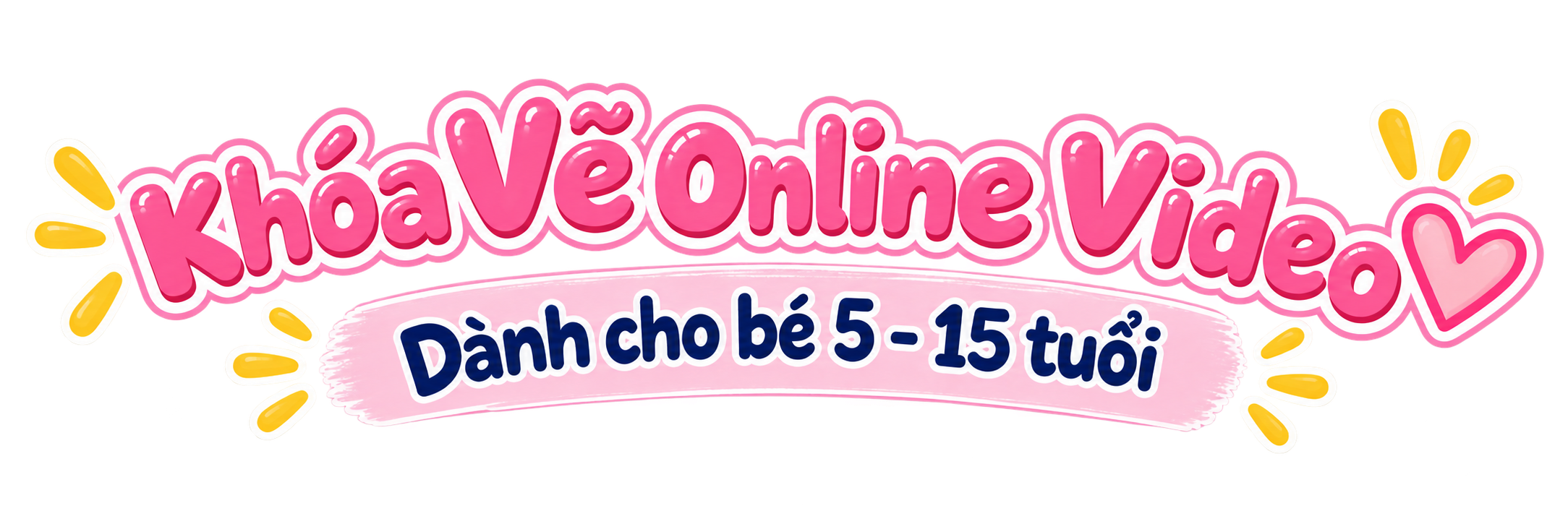 Colorful logo with pink and blue text, featuring hearts and yellow accents, for a children's online store for ages 5 to 15.