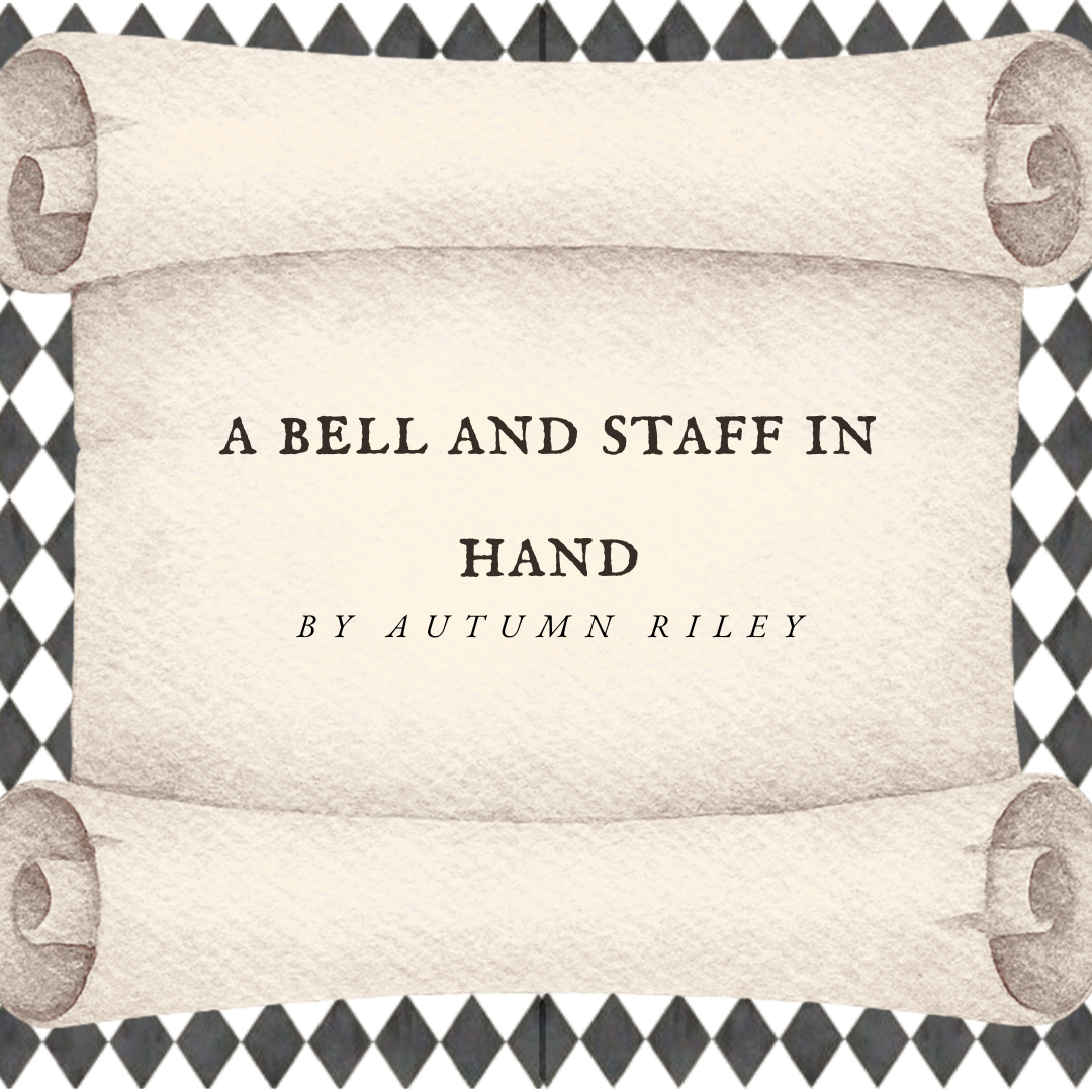 a bell and staff in hand