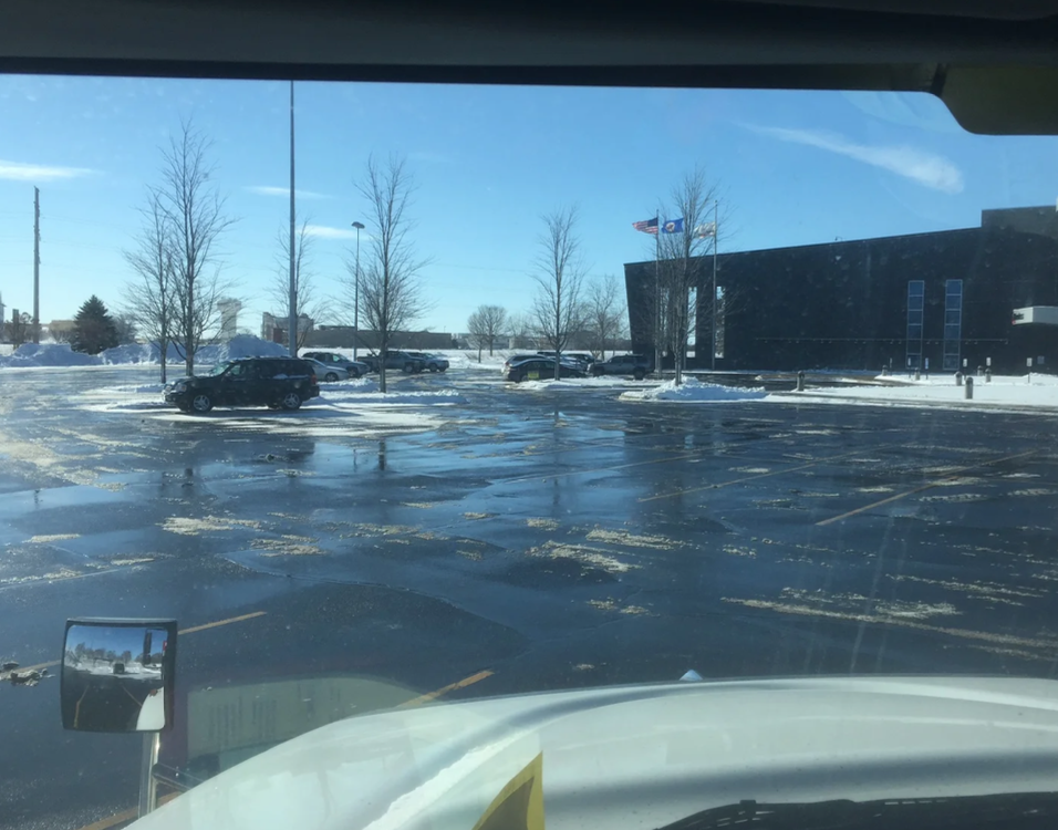 De-Icing application on a large parking lot.
