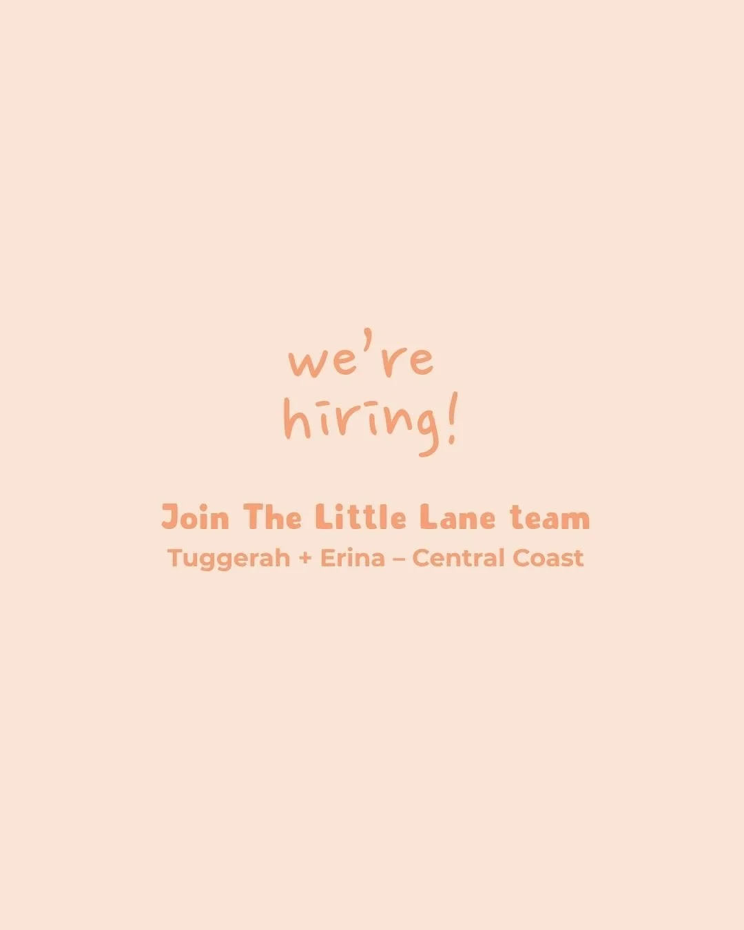We&rsquo;re growing! 🌟

With Tuggerah opening soon + a busy summer ahead, we&rsquo;re looking for a few more calm, warm, reliable workers to join our team at The Little Lane Play Village &amp; Cafe &ndash; Erina + Tuggerah.

This role is perfect for
