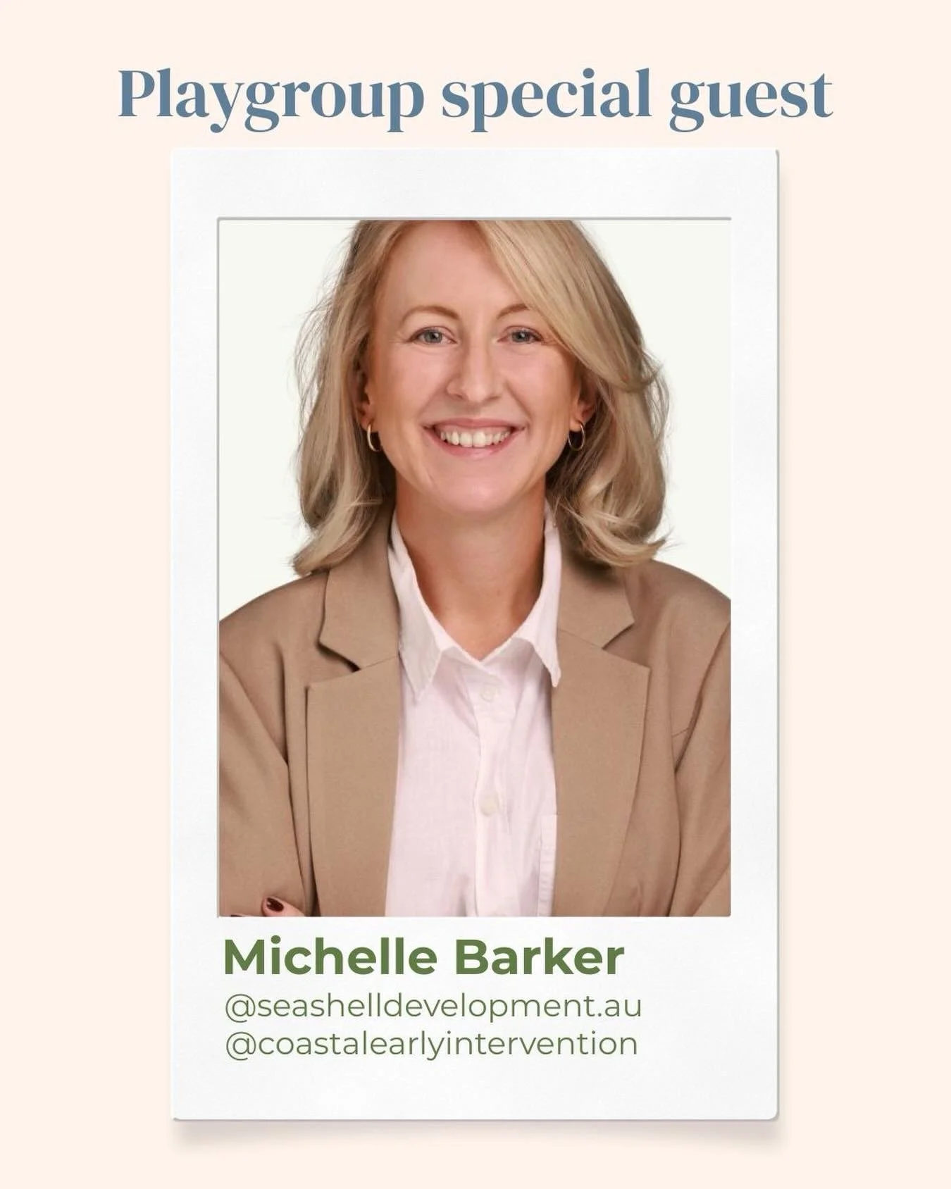 ✨ Special Guests at tomorrow&rsquo;s Playgroup ✨

We&rsquo;re excited to share that Michelle and Tane from Coastal Early Intervention Clinic will be joining us at our Tuggerah Little Lane Playgroup this week 🧡

Michelle is an Early Childhood Interve