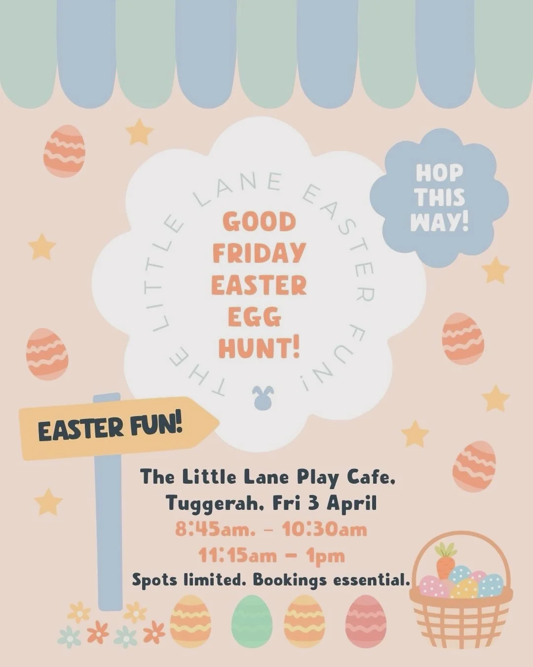 🌼🐰 Start the school holidays with a little Easter magic 🐣✨

Join us this Good Friday at our 8:45am or 11:15am play sessions for a morning full of Easter fun at The Little Lane, Tuggerah 🧡
We&rsquo;ll have:
 🐰 Easter bonnet and Easter card craft 