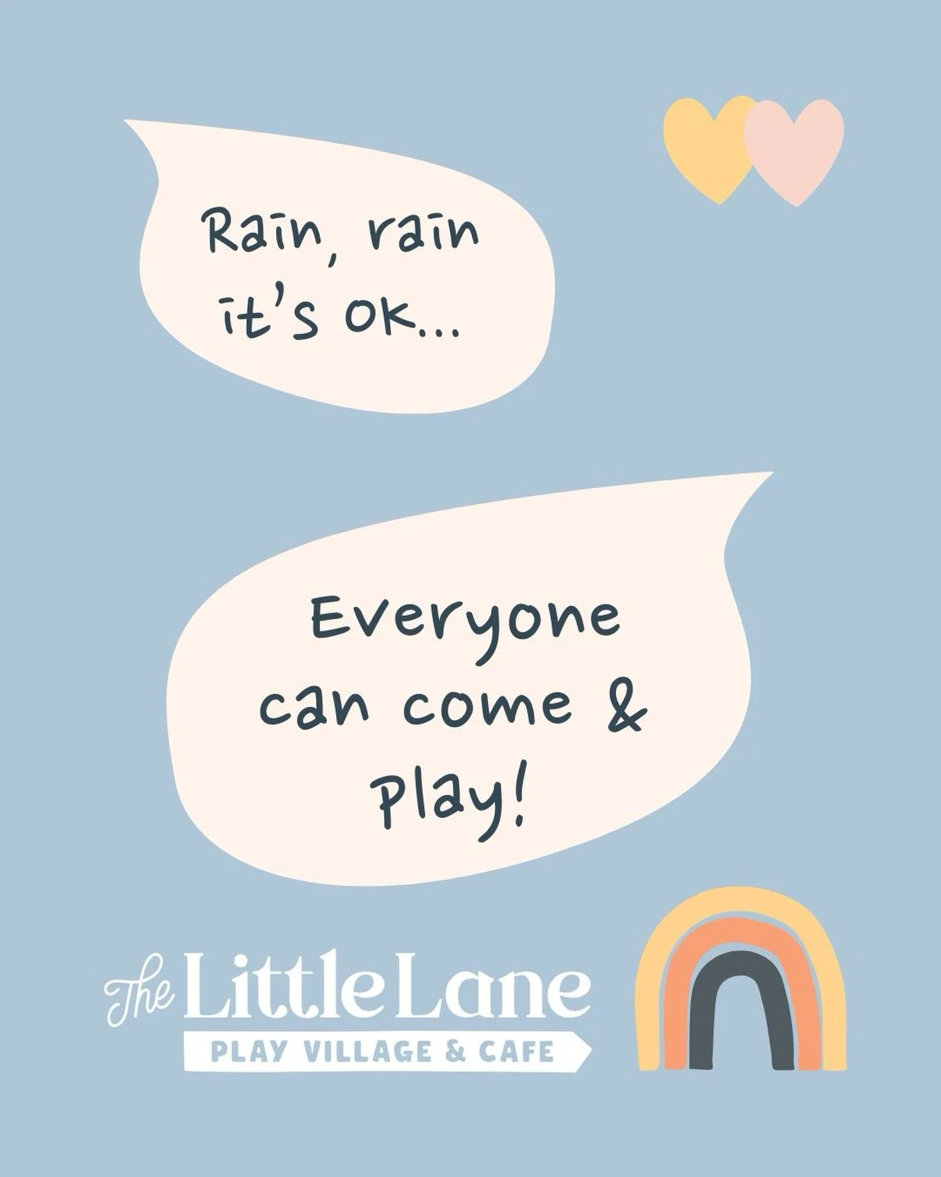 🌧️ Rain, rain it&rsquo;s OK... everyone can come and play! ☔✨

Don&rsquo;t let the weather keep you at home. Stay warm and dry while the little ones explore, imagine and play, and you enjoy a hot coffee and something tasty from the cafe. 

We&rsquo;