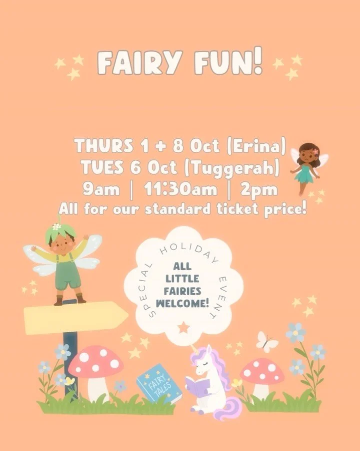 Fairy wings at the ready! ✨🧚&zwj;♀️🌸

Fairy Fun Day is at Erina TODAY! Join us for a magical session filled with fairy-themed play, crafts, games and activities, all included with your standard Little Lane entry. 💫

Can&rsquo;t make today? Fairy m