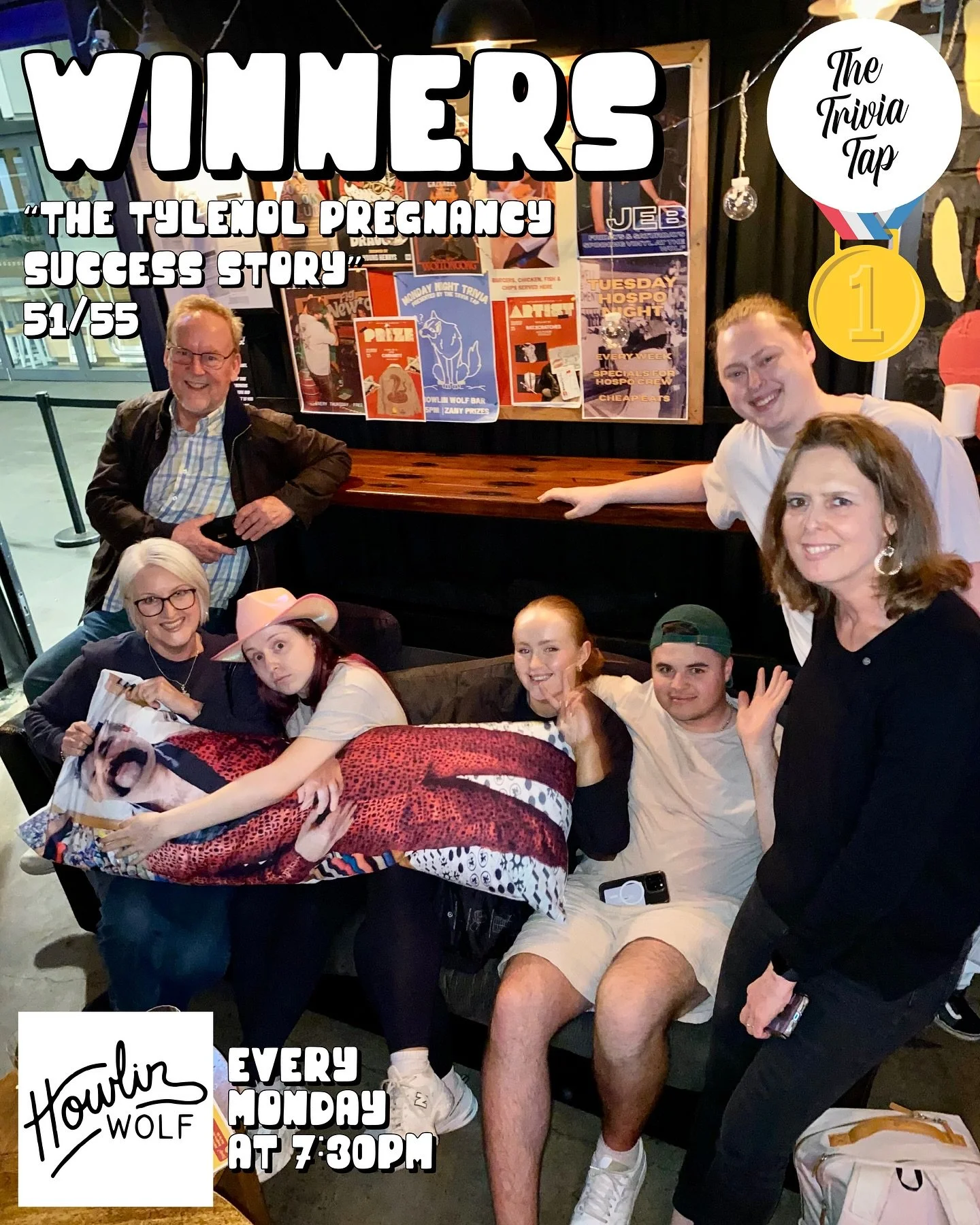 Last night&rsquo;s @howlinwolfbar trivia winners WON A COUCH. Yep, a whole couch for winning trivia. What will the weird and wonderful prize be next week?!

Big thanks to all 12 teams who showed up to Drink. Think. Win. 🥃🧠🏅

Trivia returns next Mo