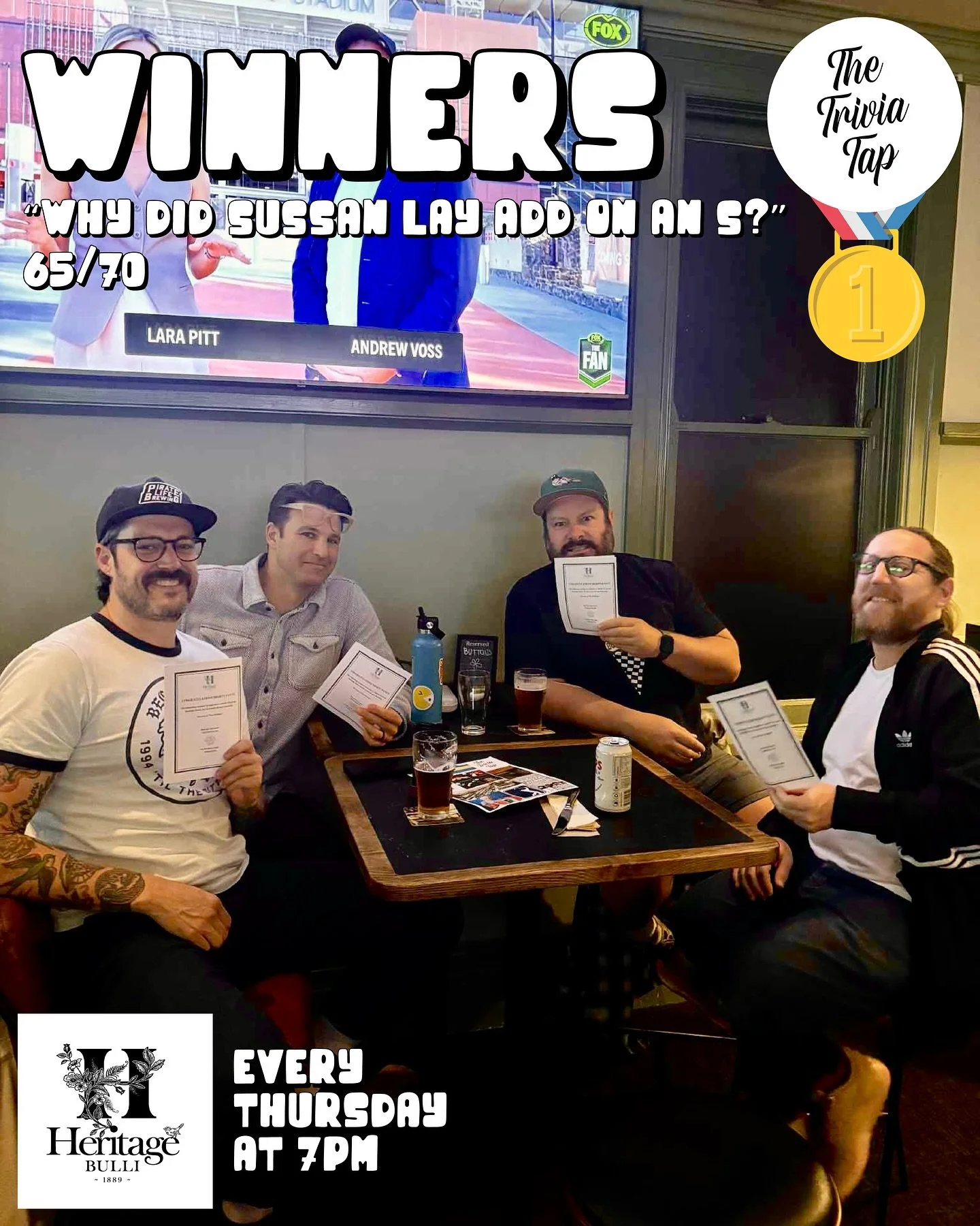 12 of Bulli&rsquo;s brightest quiz teams battled for bragging rights and prizes last night at @heritagehotelbulli! 🧠🎫📝

Thanks all who showed up to Drink. Think. Win.

We return next Thursday with more trivia fun!