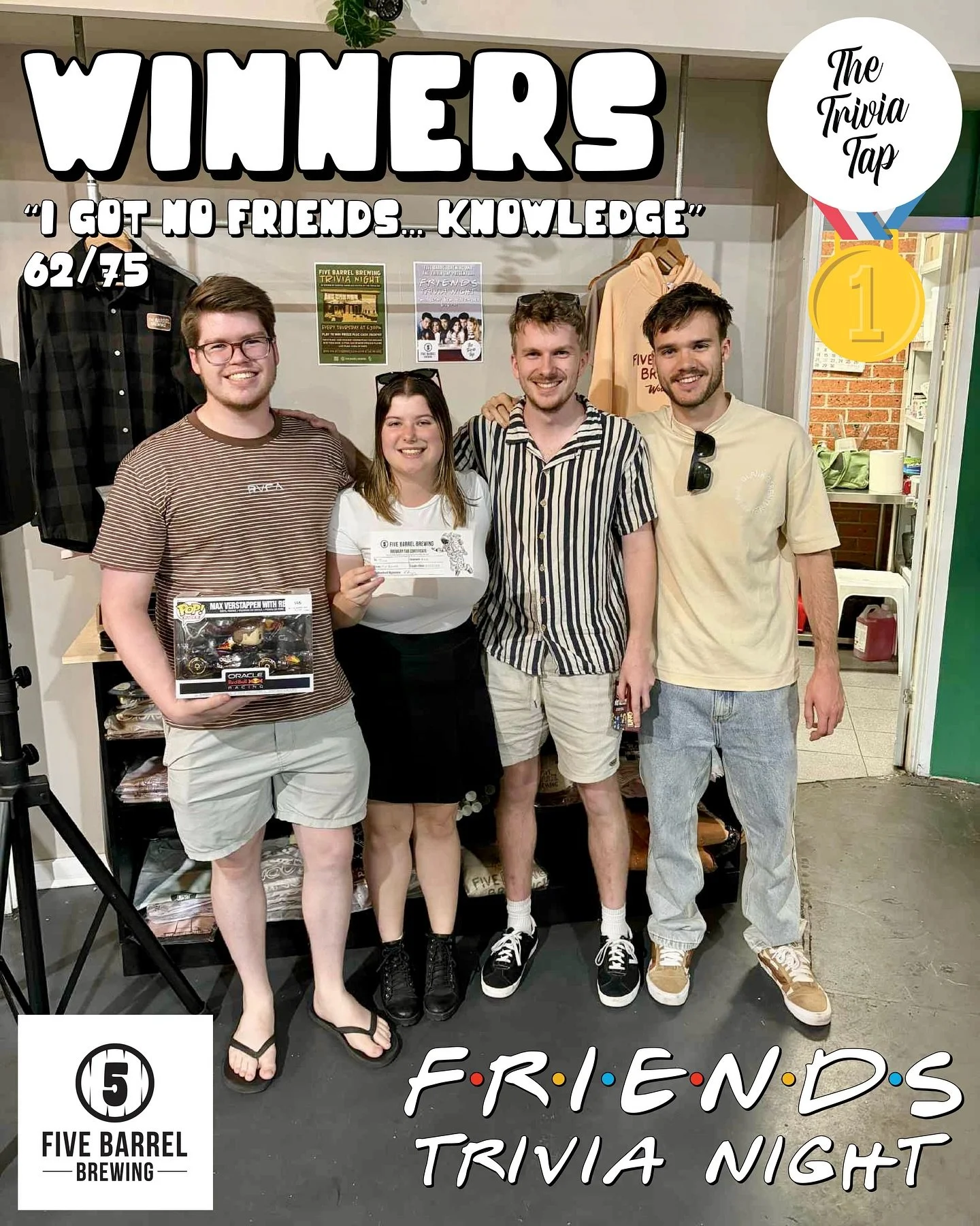 50 players tested their knowledge of Friends last night at @fivebarrelbrewing! 🛋️☕️🇺🇸

PLUS THE CASH JACKPOT WENT OFF! $250 CASH WAS WON! 💸💸💸

Matt&rsquo;s back with general knowledge trivia, prizes and cash to be won again next Thursday at 6:3
